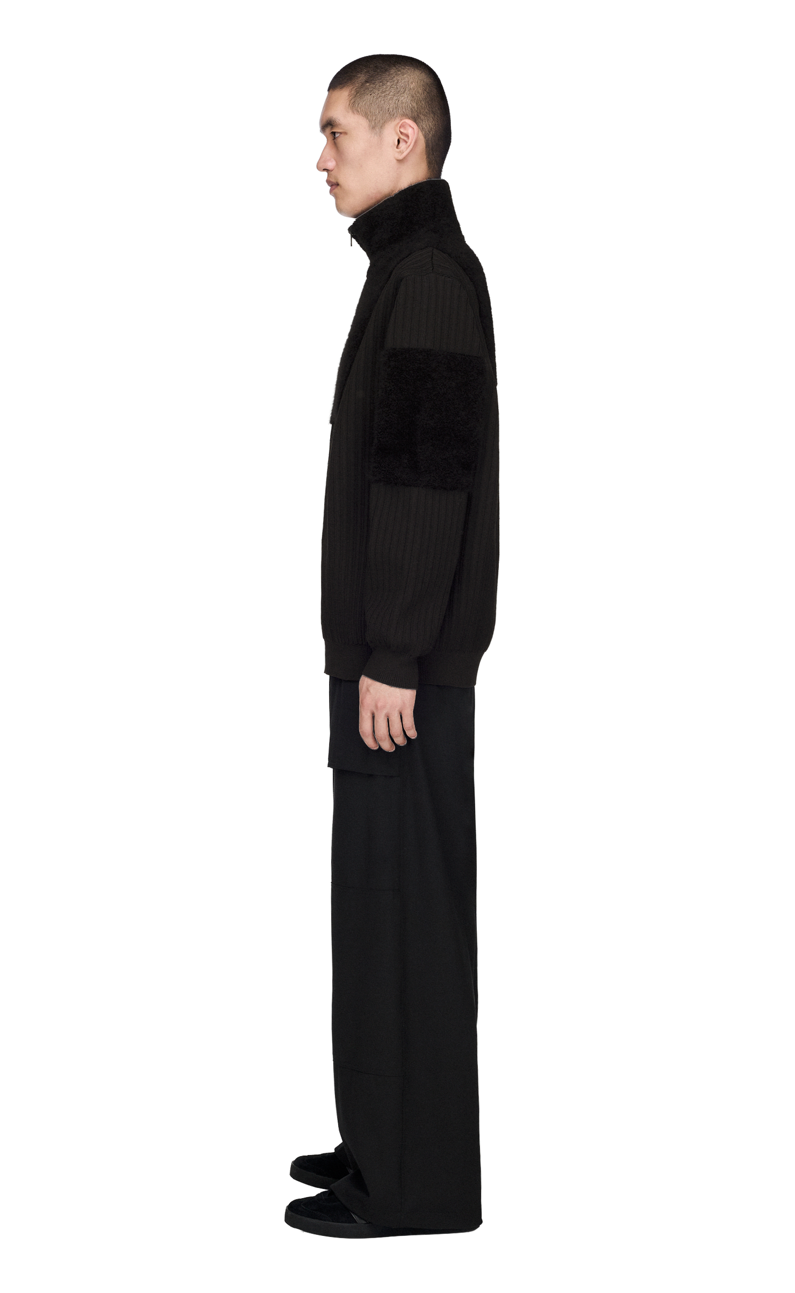 Y-3 KNITTED PANEL BLOCKED BLACK QUARTER ZIP