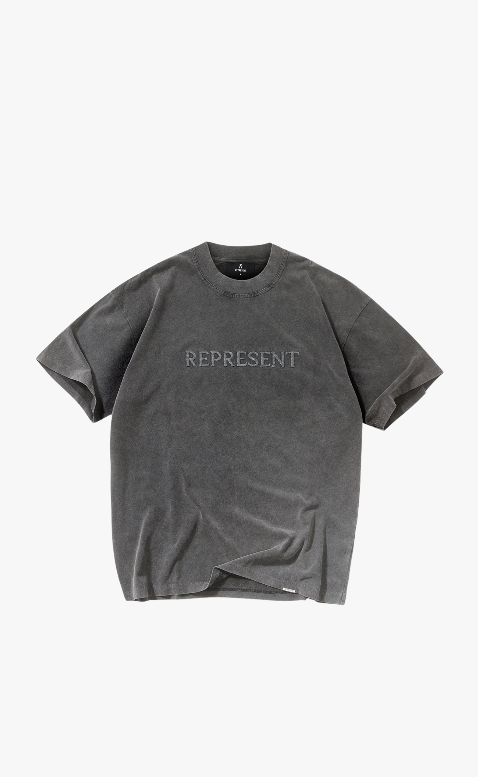 EMBROIDERED SERIF VINTAGE GREY T-SHIRT