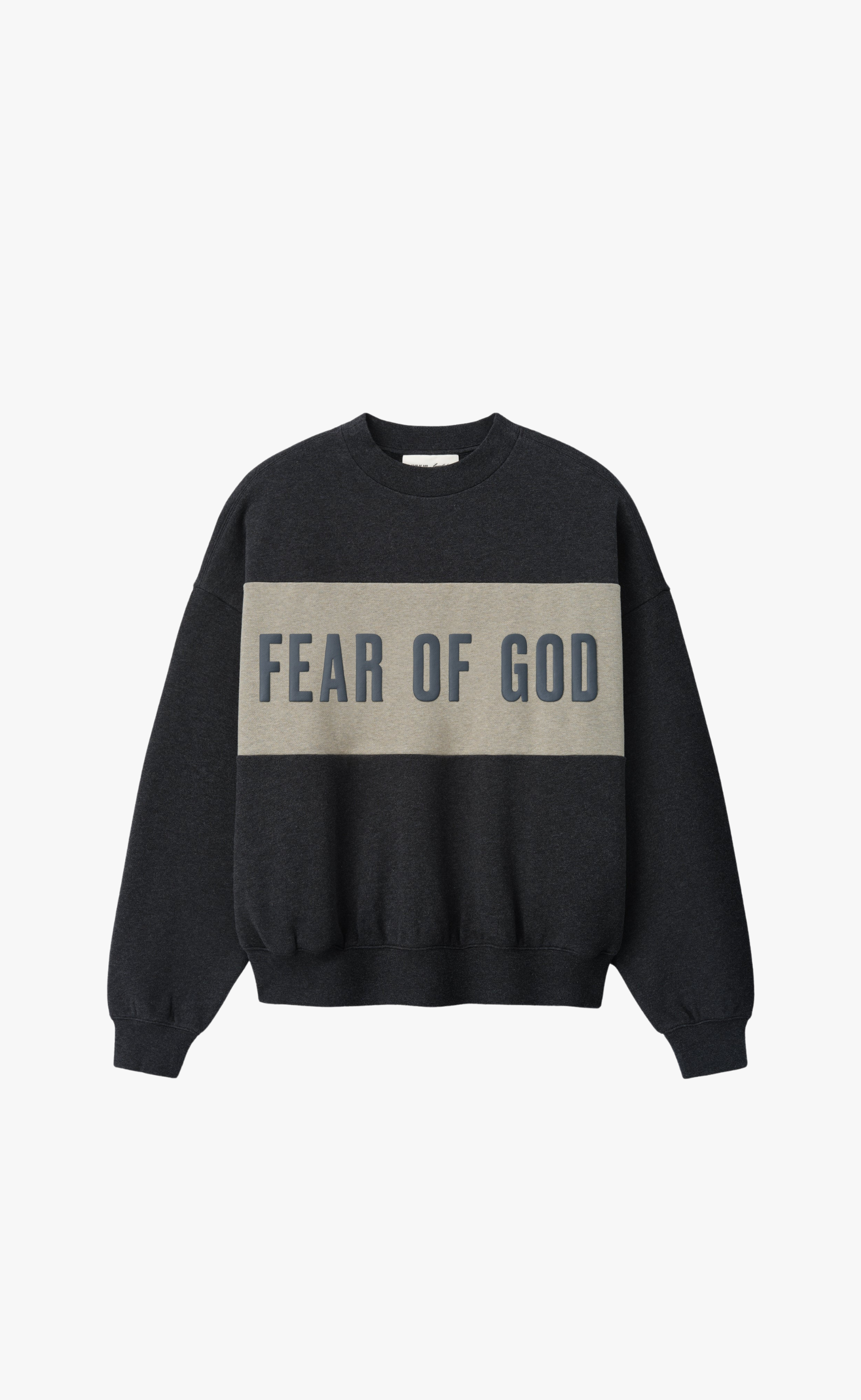 CROPPED RELAXED PANELLED IRON GREY HEATHER CREWNECK