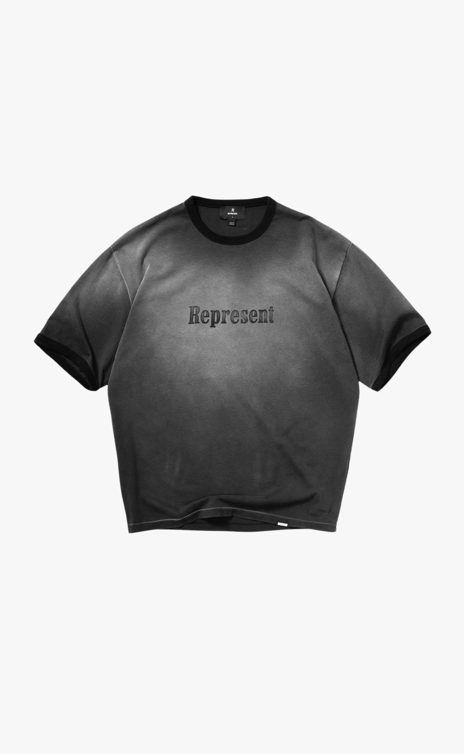 REPRESENT RINGER STAINED BLACK T-SHIRT