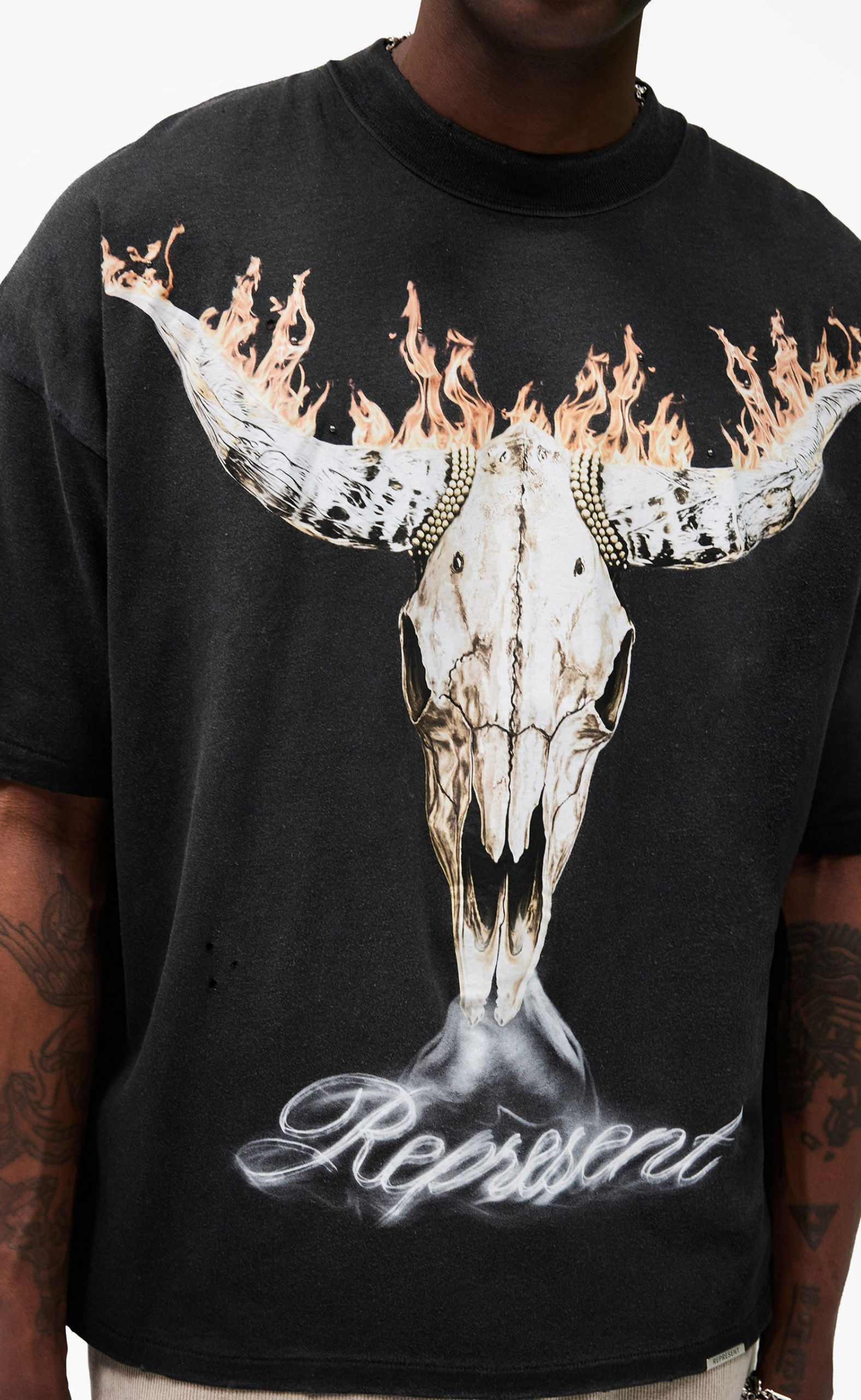 BRITISH COWBOYS STAINED BLACK T-SHIRT