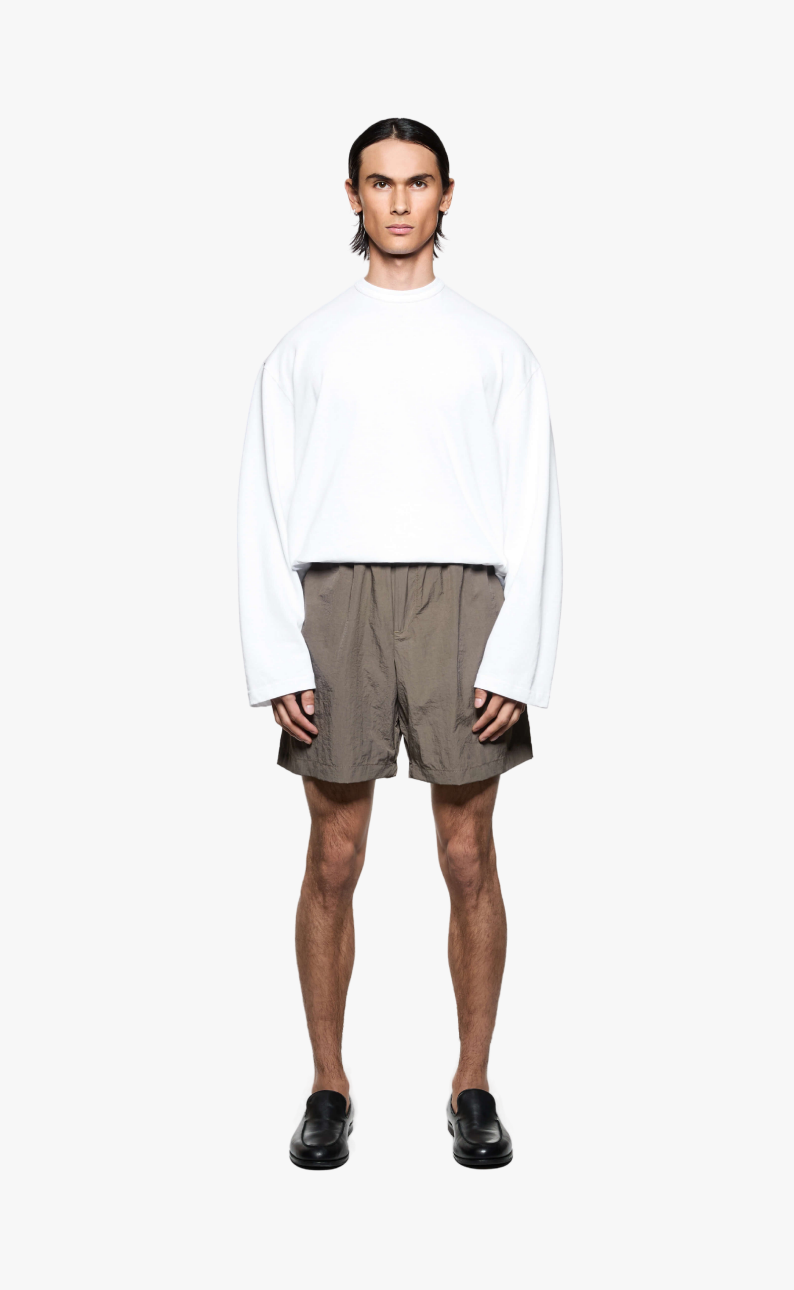 GARMENT DYE WIDE LEG DEEP KHAKI SHORTS