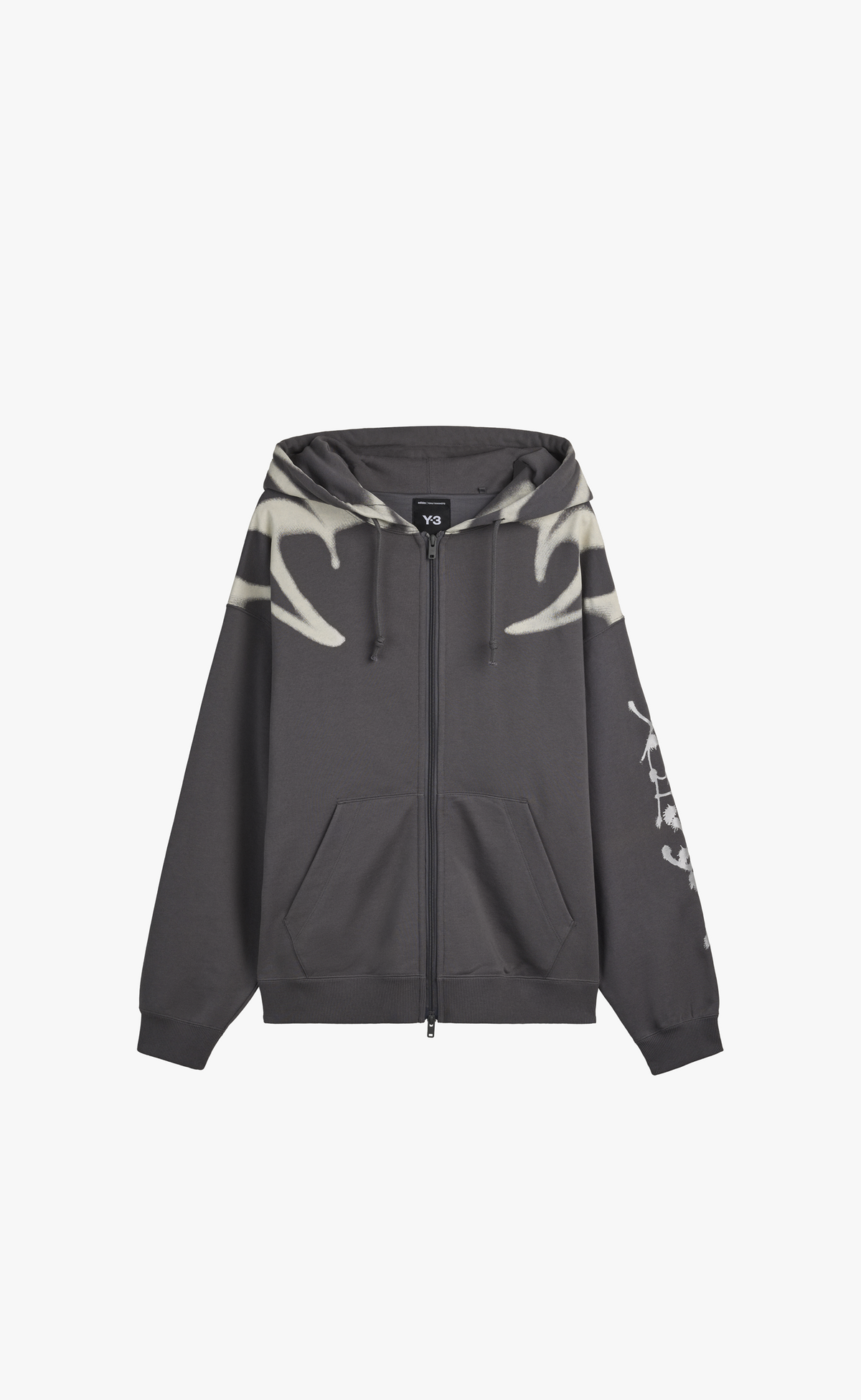 Y-3 CHITO GRAPHIC FRENCH TERRY ZIP GREY HOODIE
