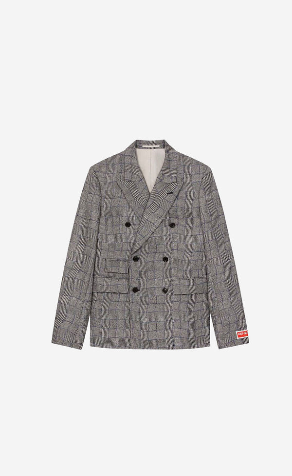 BLACK WAVY CHECK DOUBLE BREASTED JKT