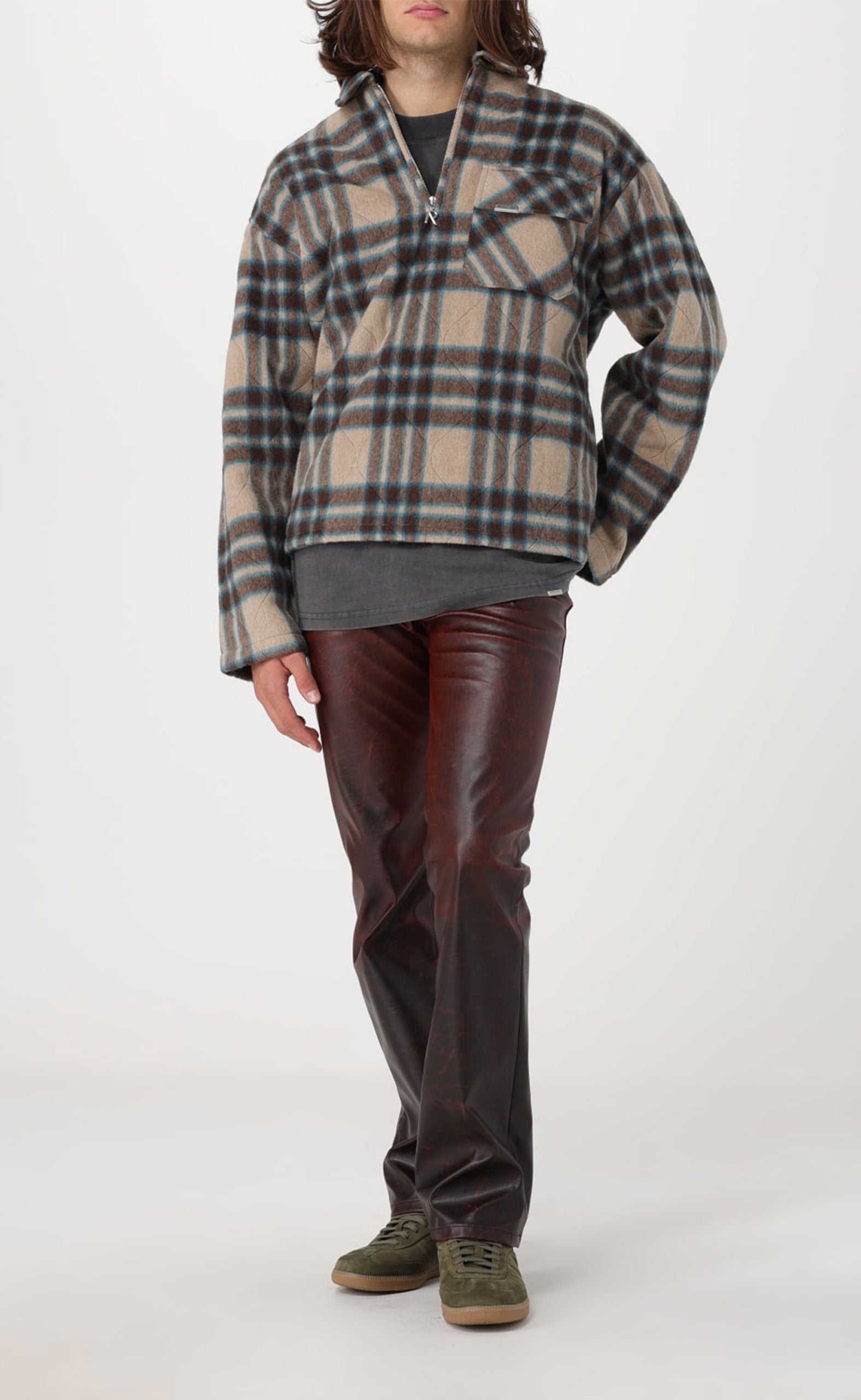 BROWN CHECK PULLOVER SHIRT