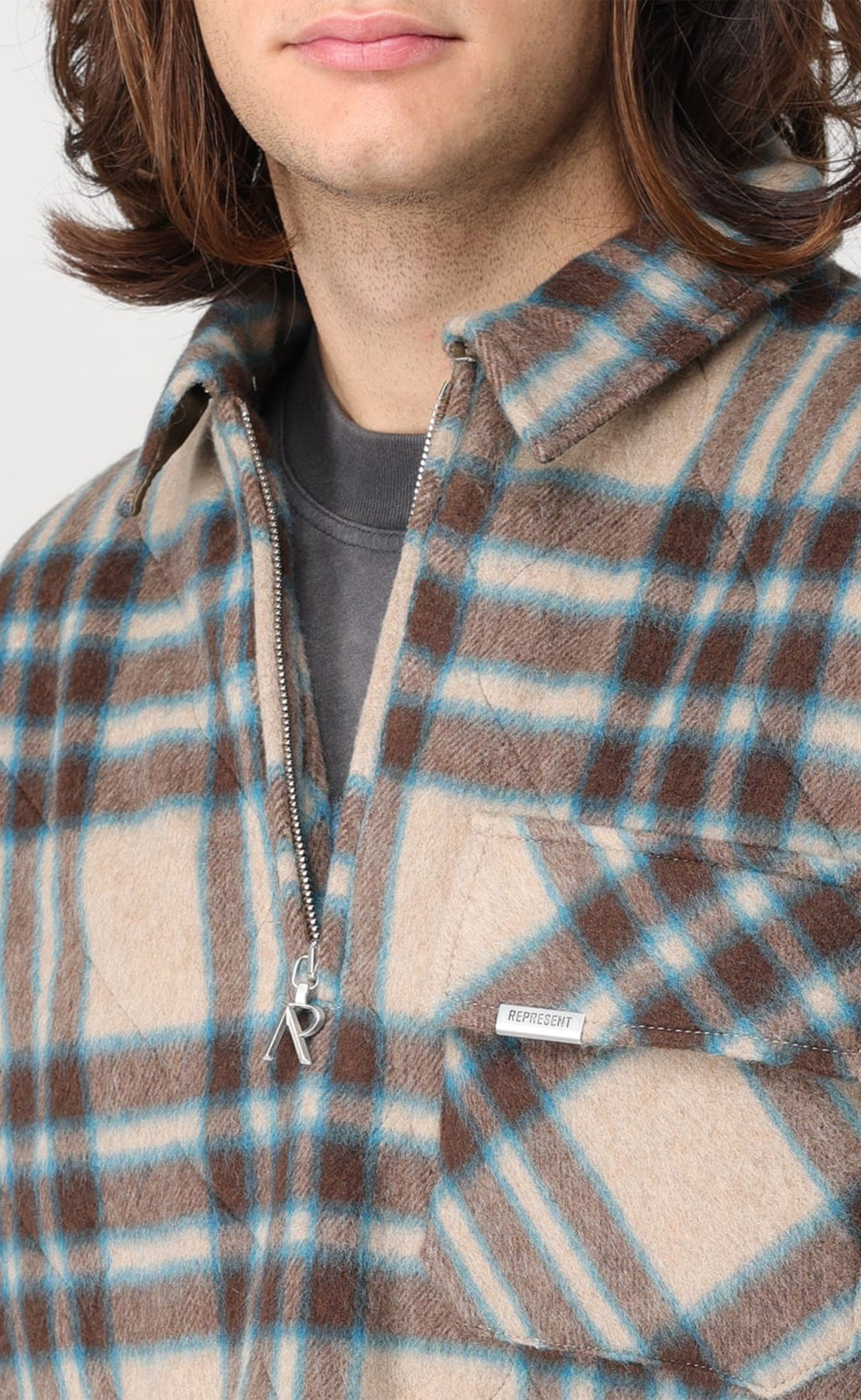 BROWN CHECK PULLOVER SHIRT