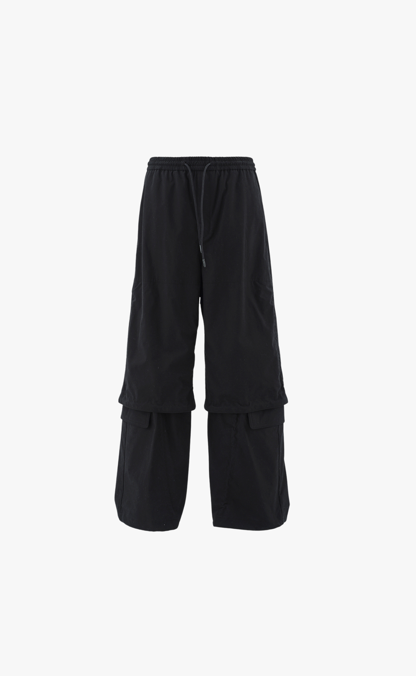 BRUSHED COTTON PUCKERED BLACK PANTS