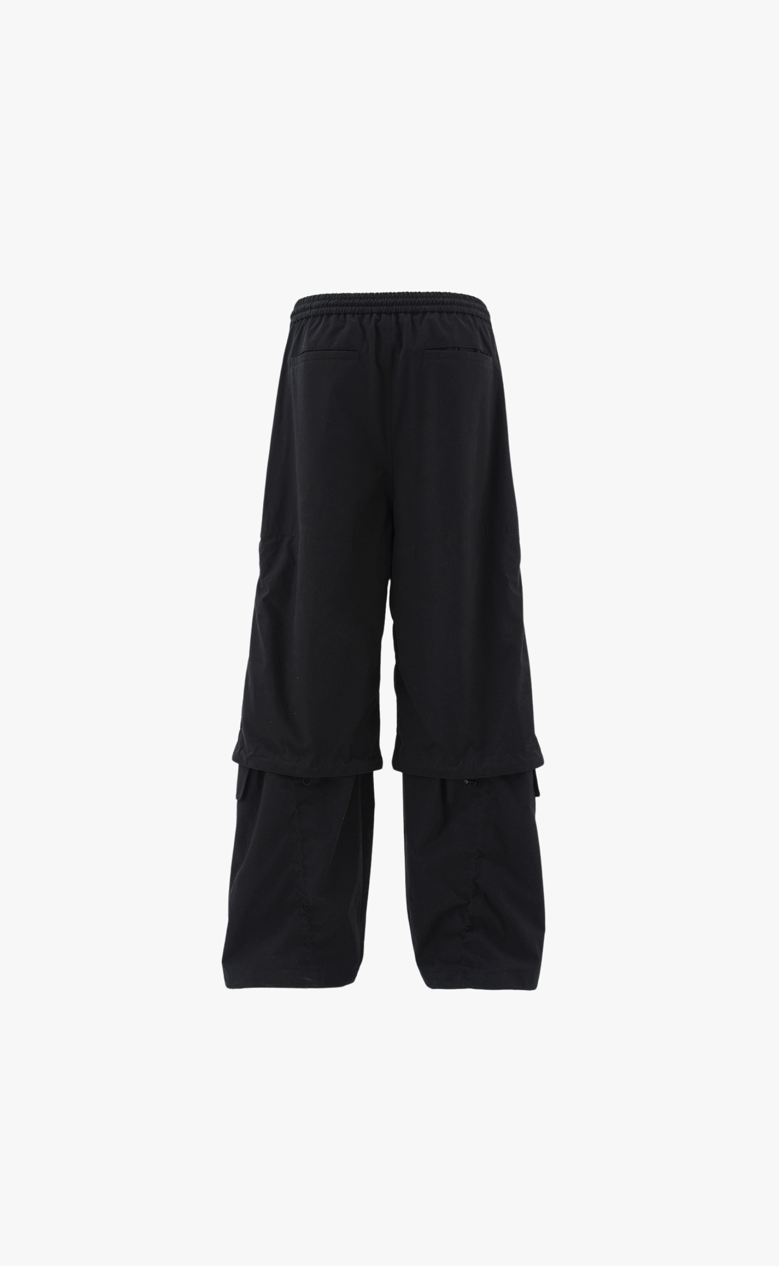 BRUSHED COTTON PUCKERED BLACK PANTS