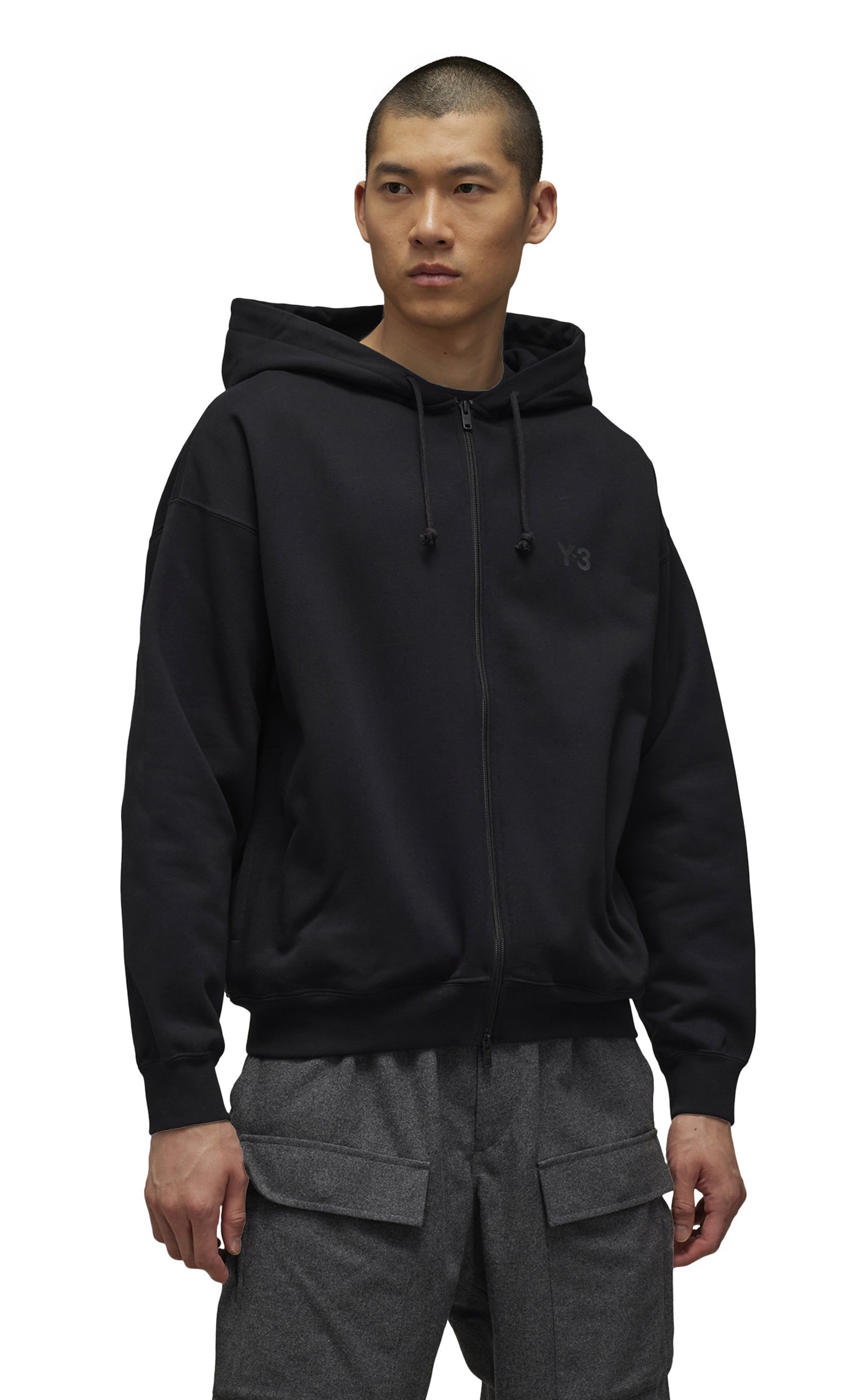 Â BRUSHED TERRY ZIP BLACK HOODIE