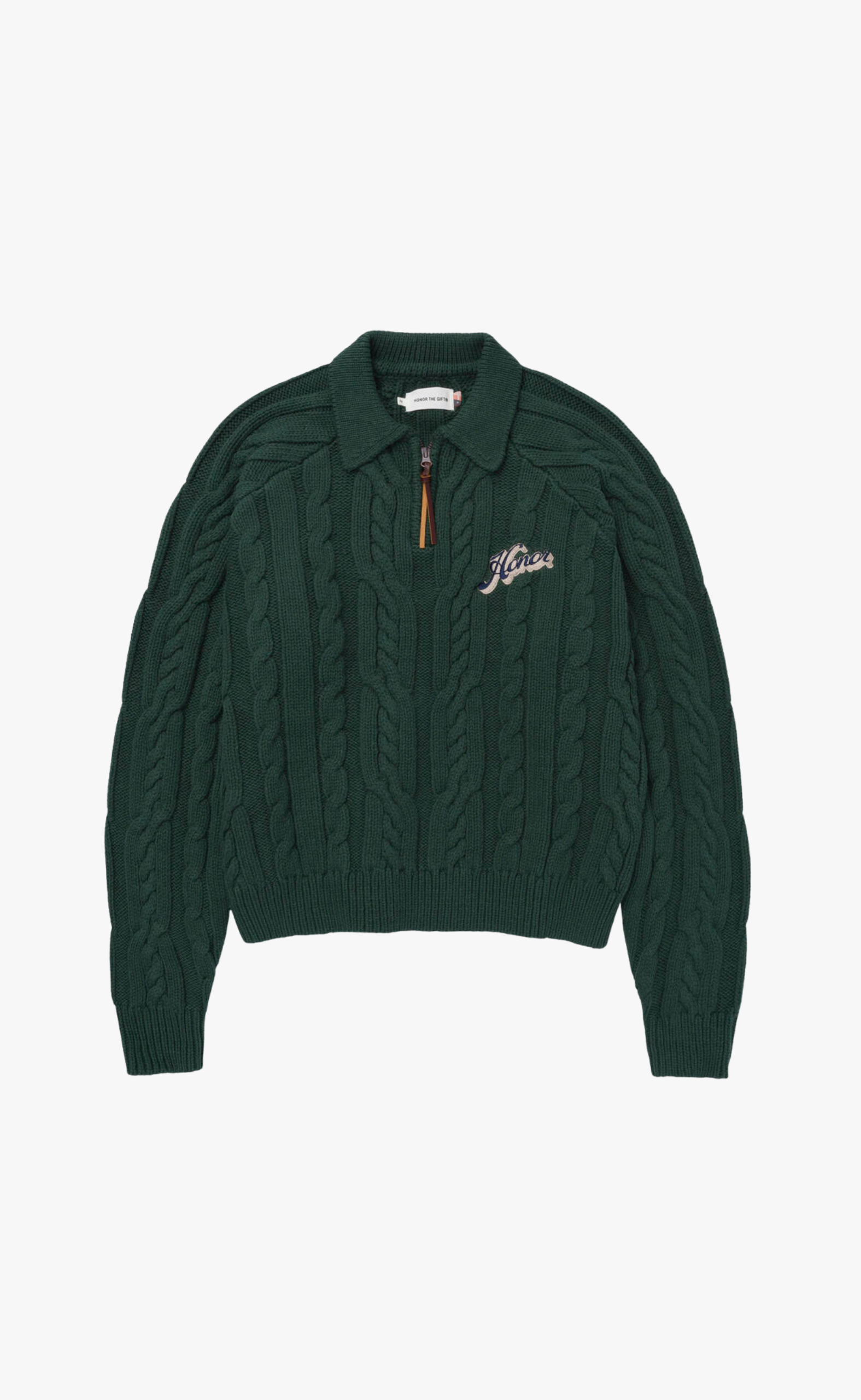 CABLE ZIP LEISURE HENLEY GREEN SWEATER