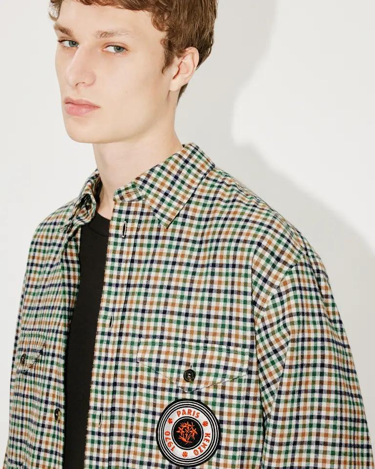 CAMEL CHECKED TRAVEL MILITARY SHIRT