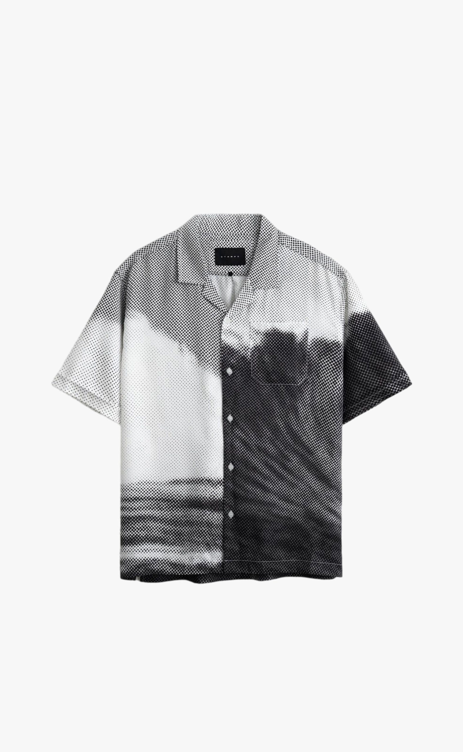 CAMP COLLAR BUTTONDOWN BLACK WAVE PRINT SHIRT