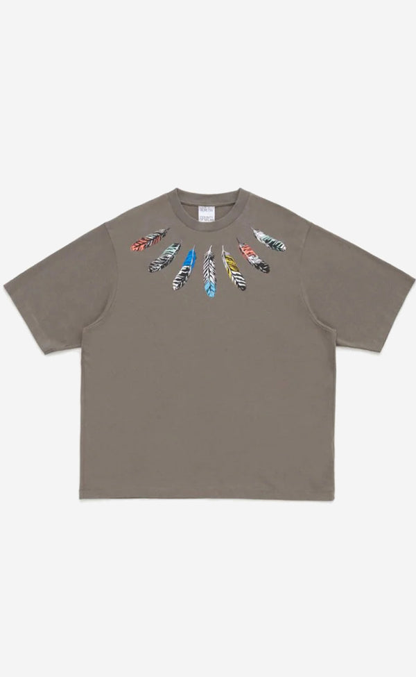 COLLAR FEATHERS OVER T-SHIRT ARMY GREY