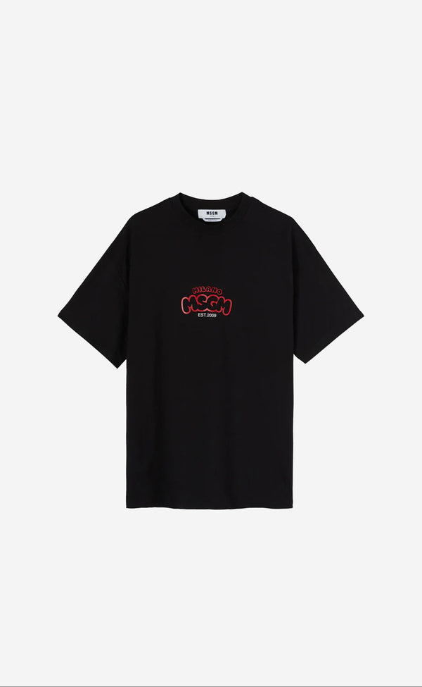 COTTON CREWNECK WITH LOGO AND COCKTAIL T-SHIRT BLACK