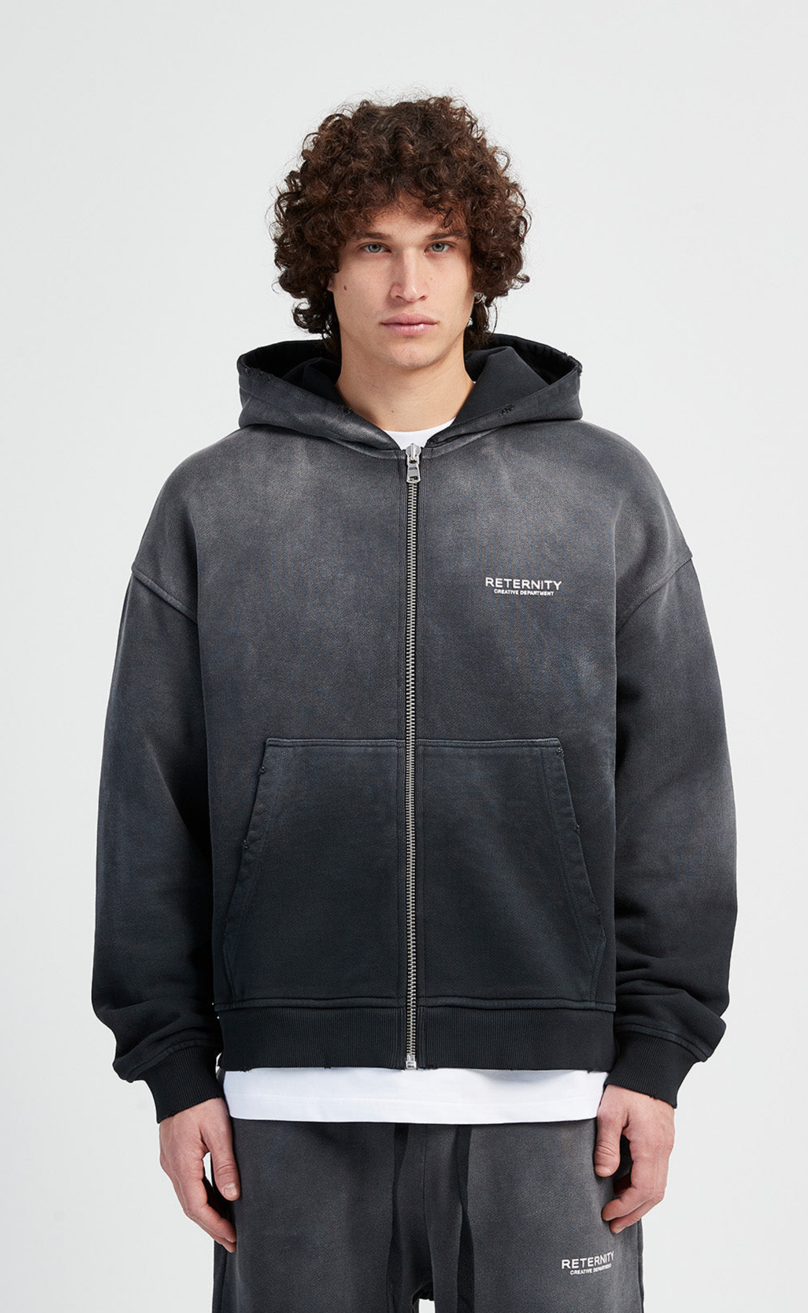 CREATIVE DPT ZIP FADED BLACK HOODIE