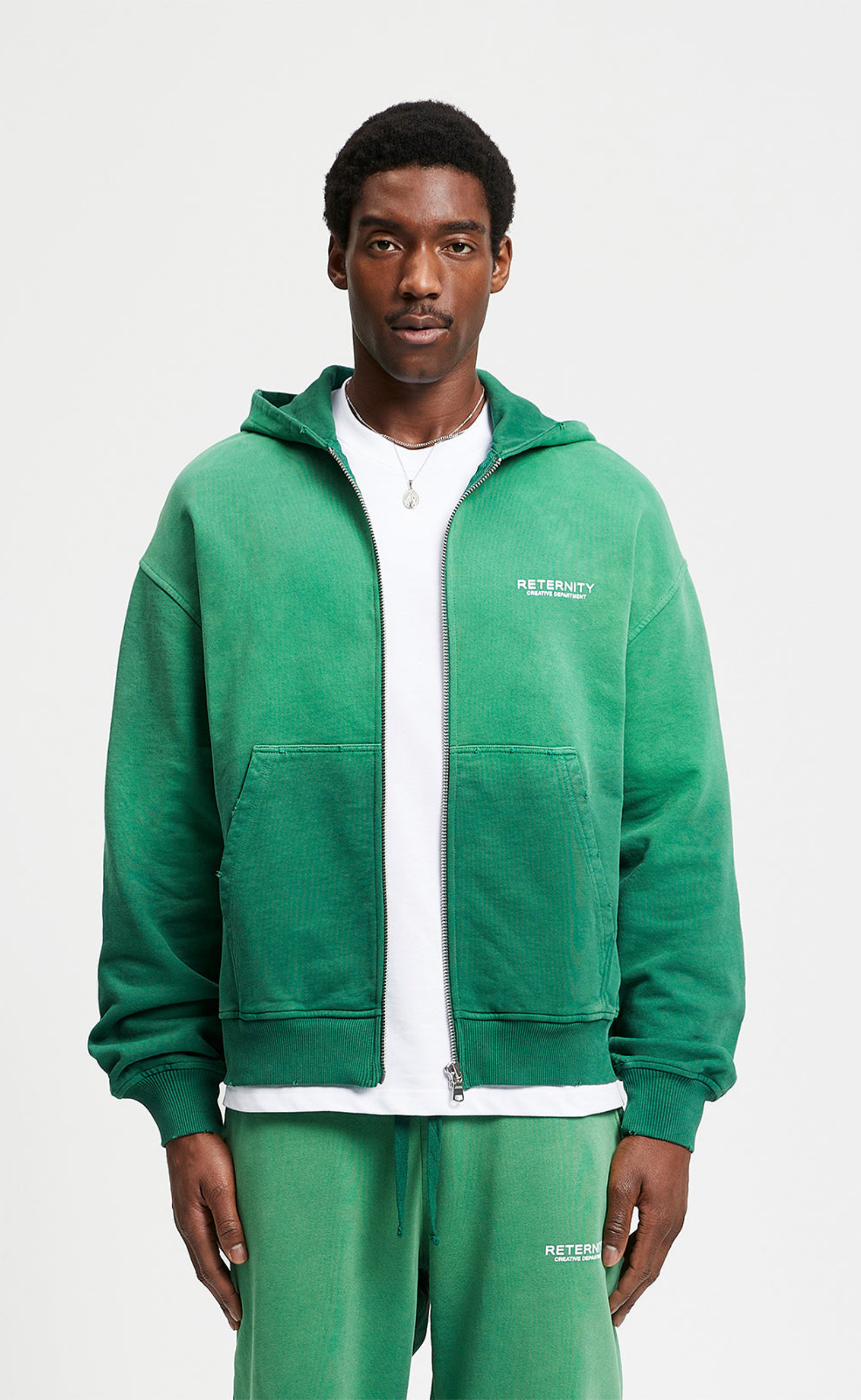 CREATIVE DPT ZIP FADED GREEN HOODIE