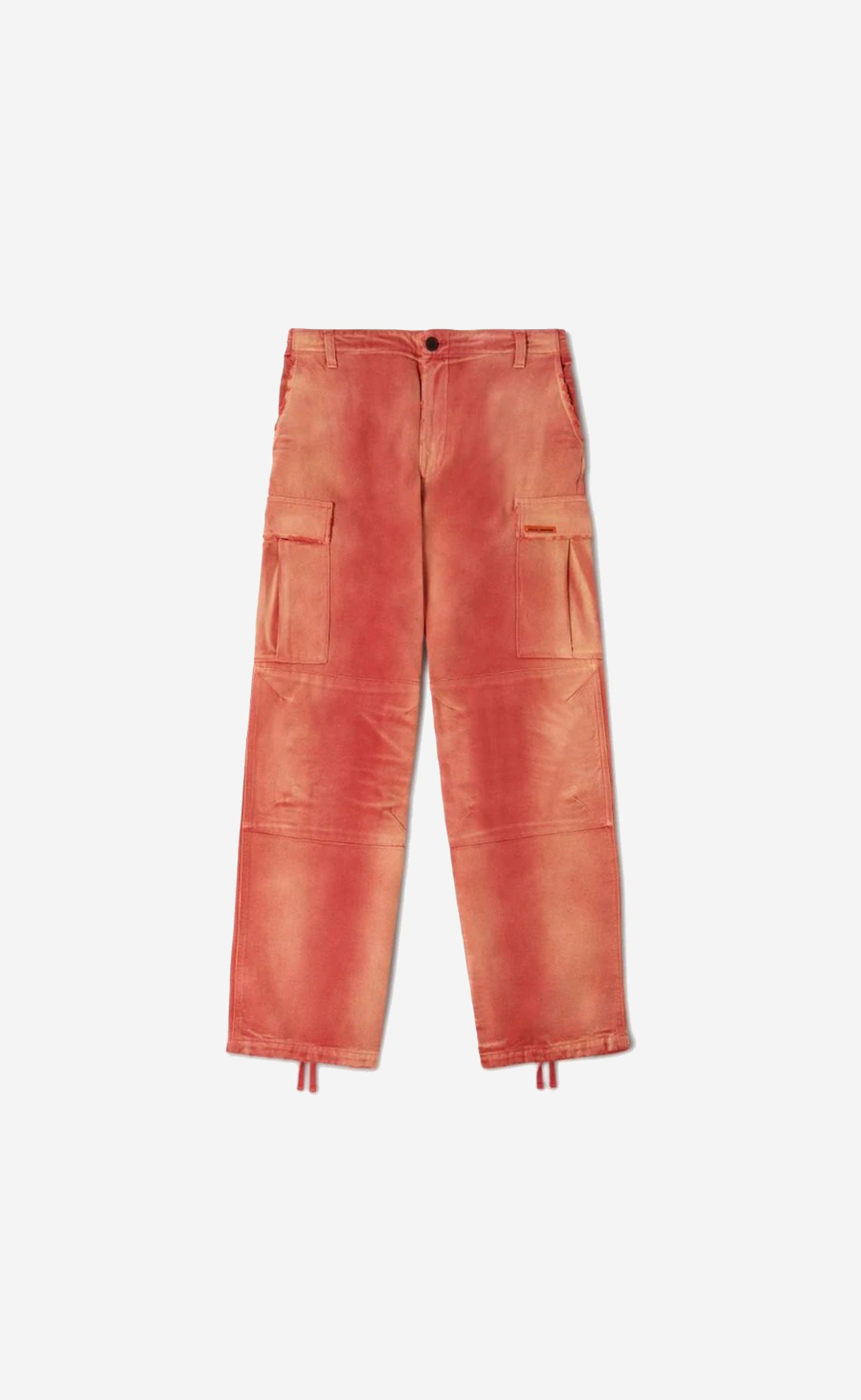 DISTRESSED CANVAS CARGO PANTS RED