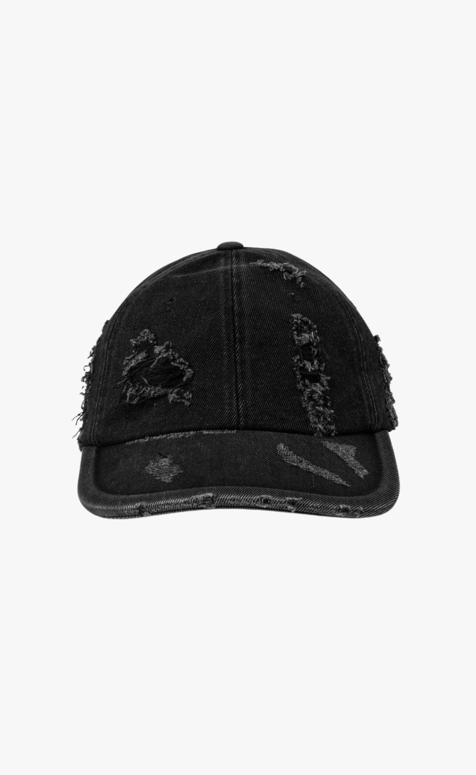 DISTRESSED DENIM BALL BLACK HAT