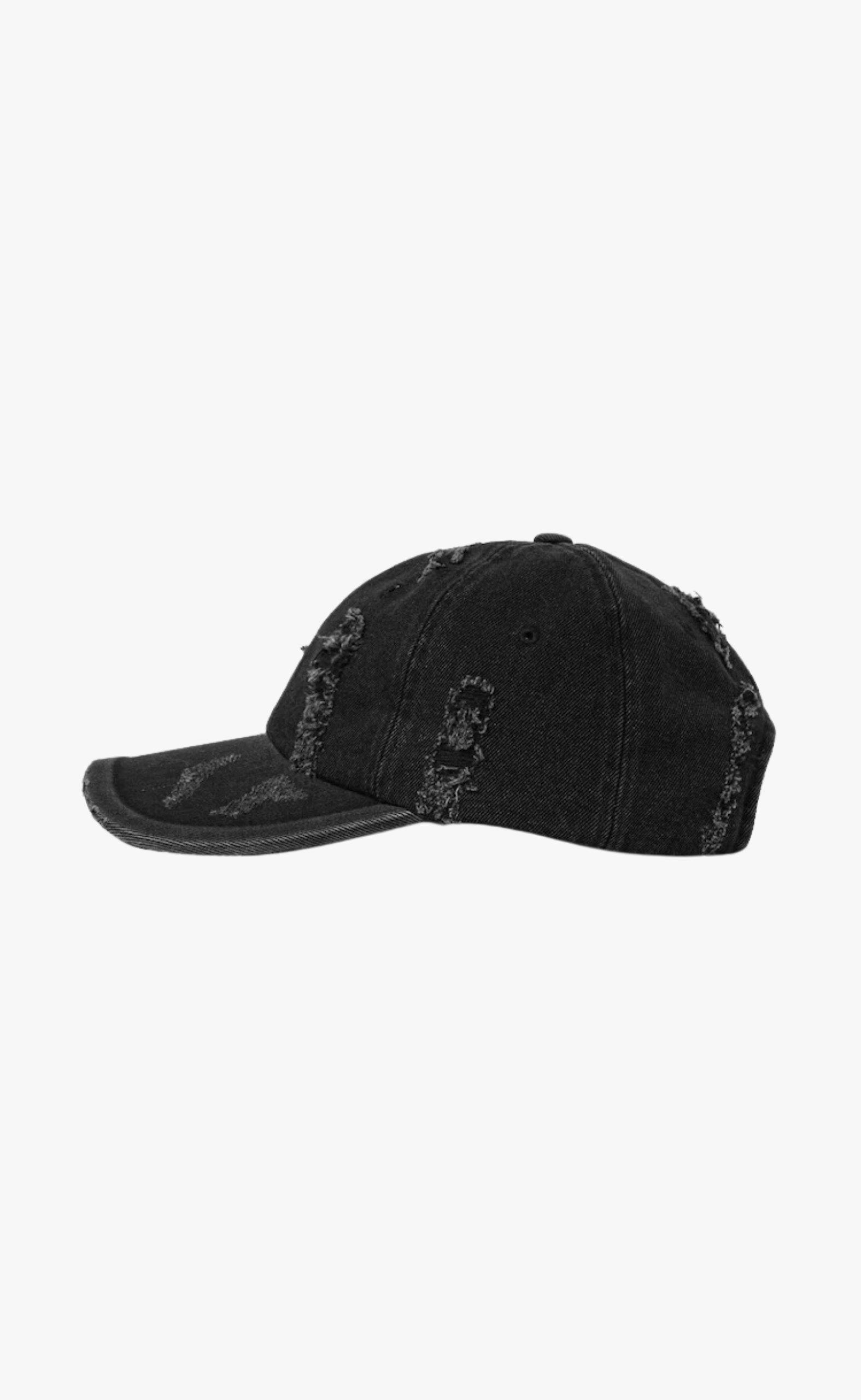 DISTRESSED DENIM BALL BLACK HAT