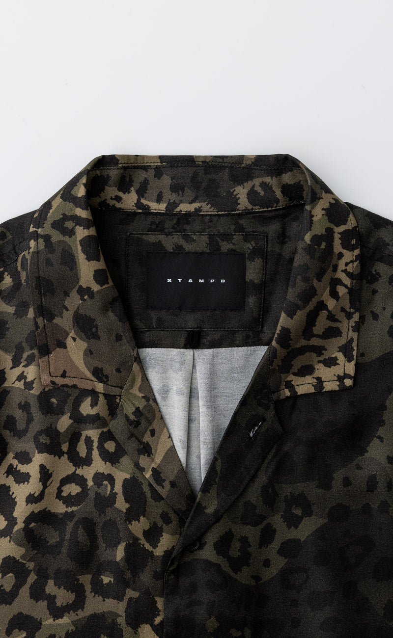 Dual Camo Leopard Camp Collar Buttondown SHIRT