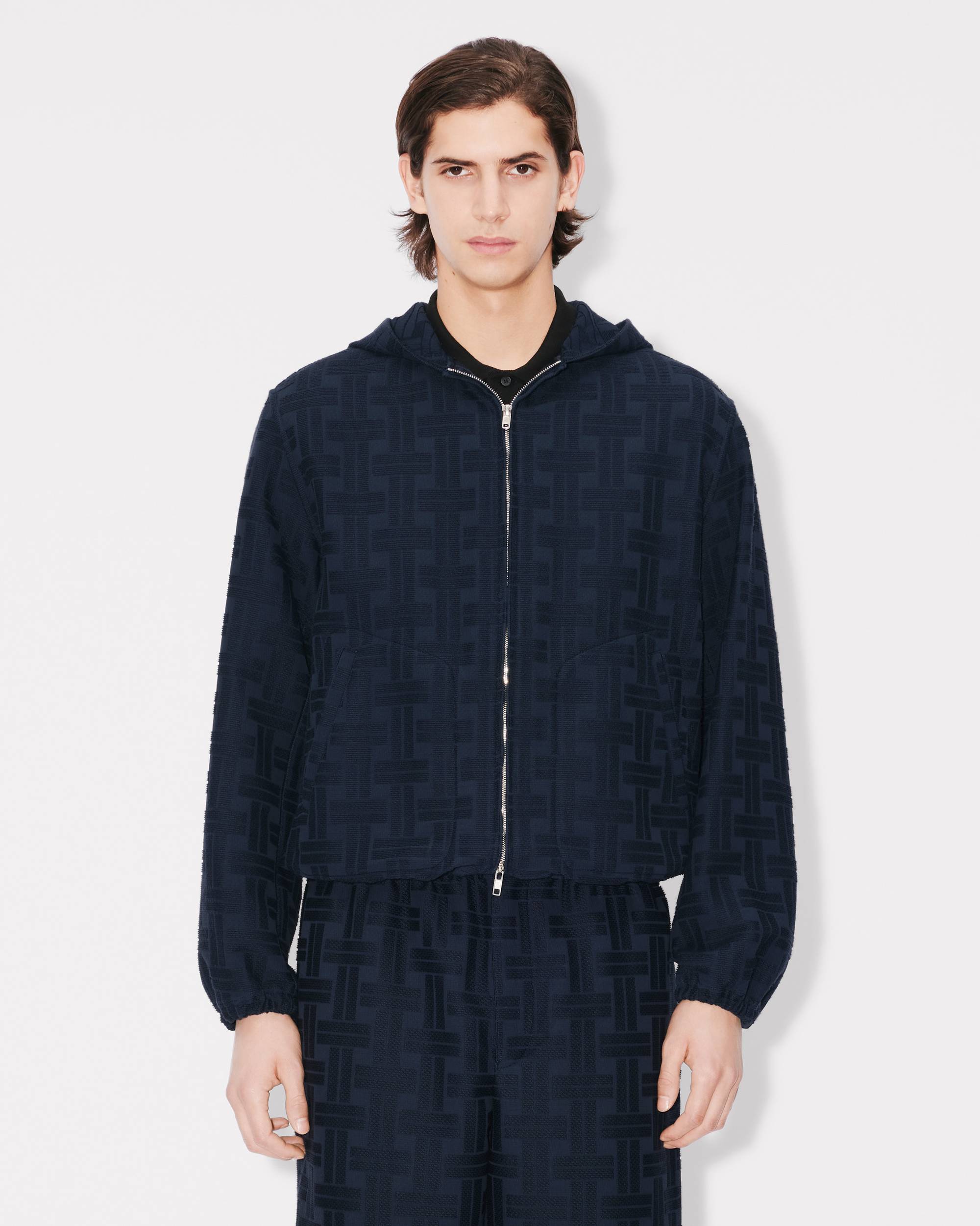 KENZO WEAVE HOODED  BLUE BLACK SHIRT
