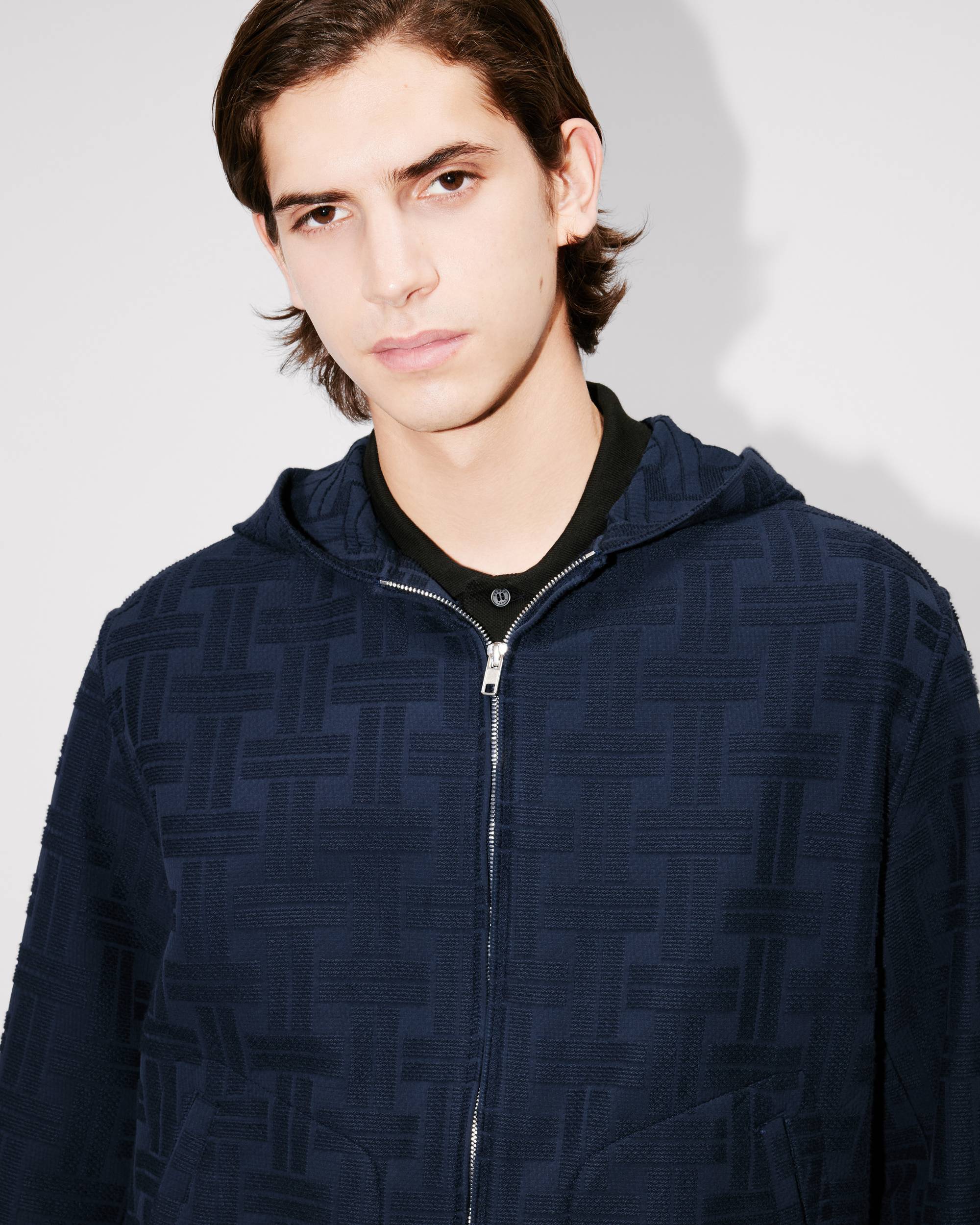 KENZO WEAVE HOODED  BLUE BLACK SHIRT