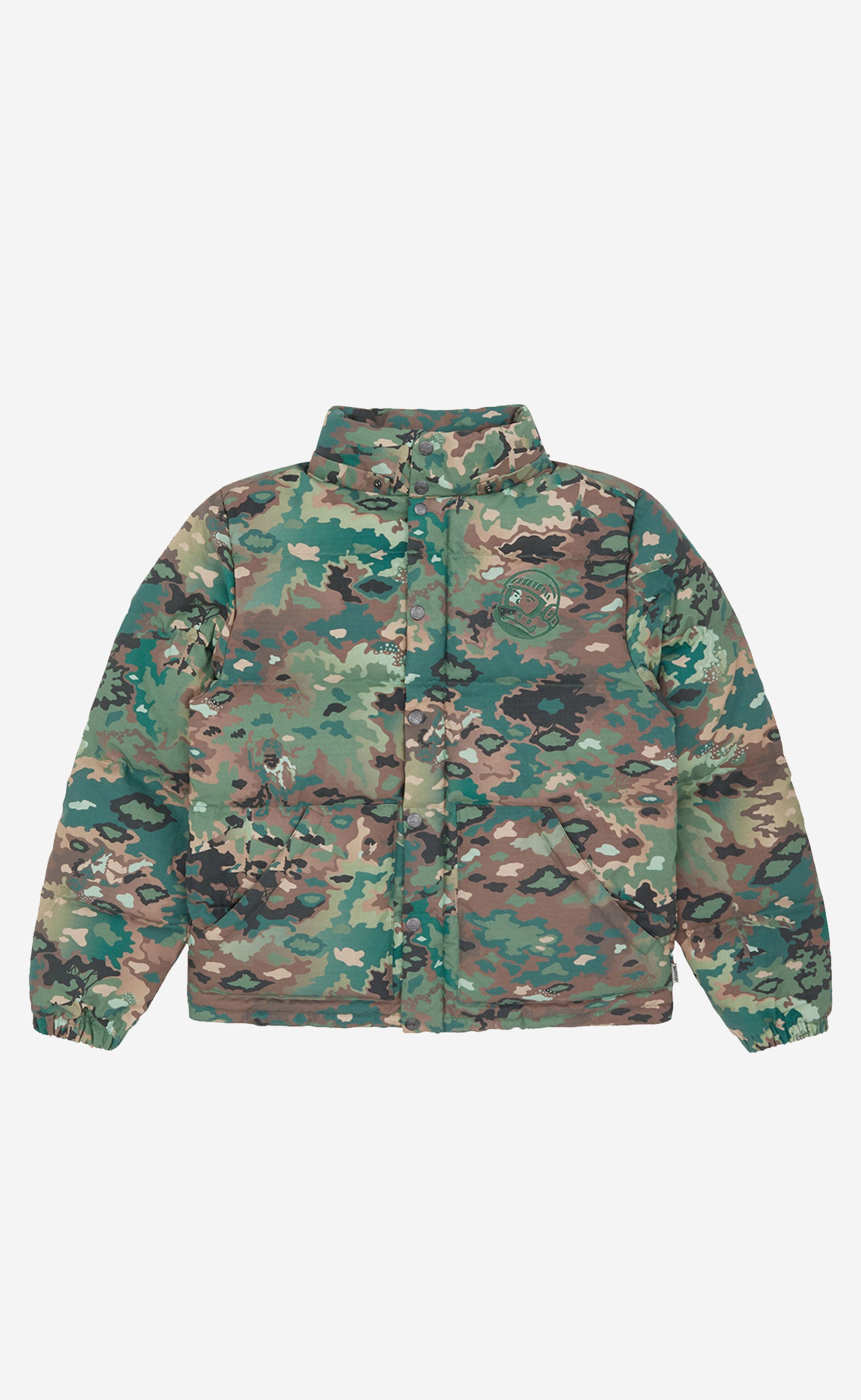 GREEN CAMO NOTHING CAMO DOWN FILLED HOODED JACKET