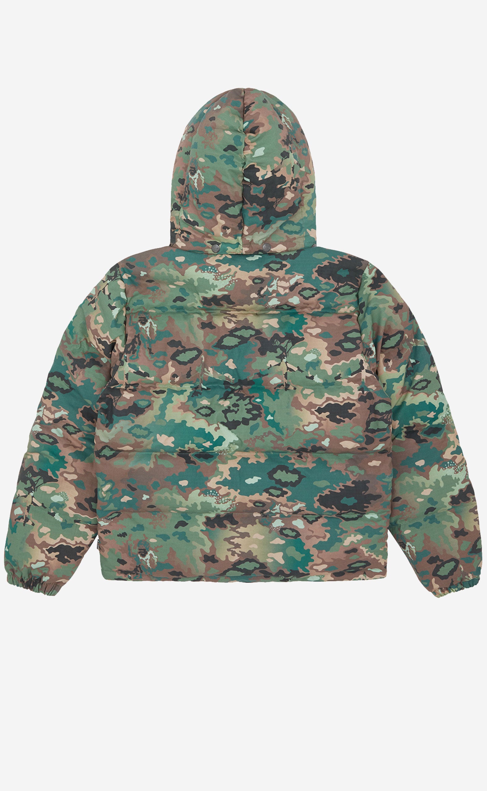 GREEN CAMO NOTHING CAMO DOWN FILLED HOODED JACKET
