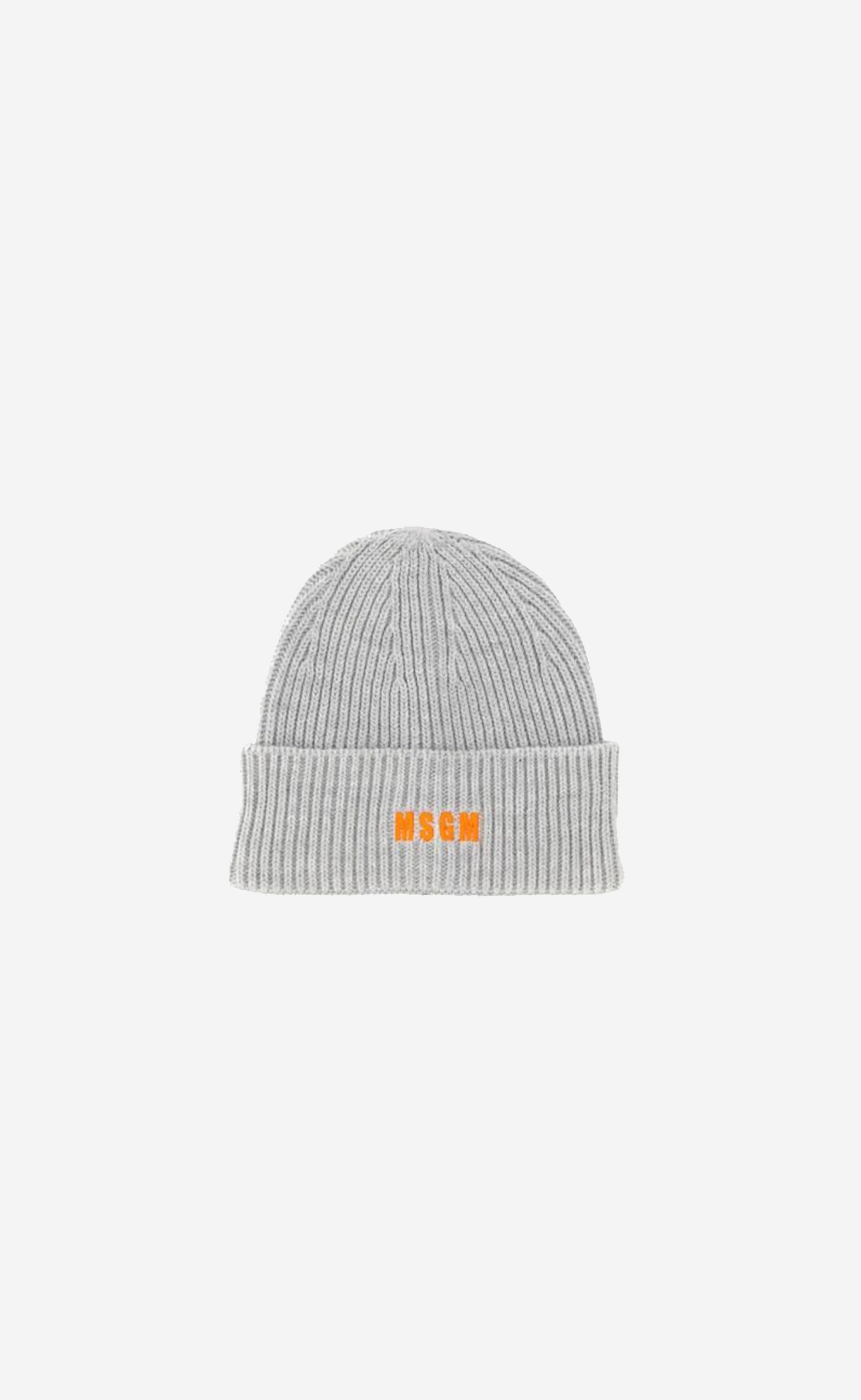 GREY RIBBED CAP WITH EMBROIDERED LOGO