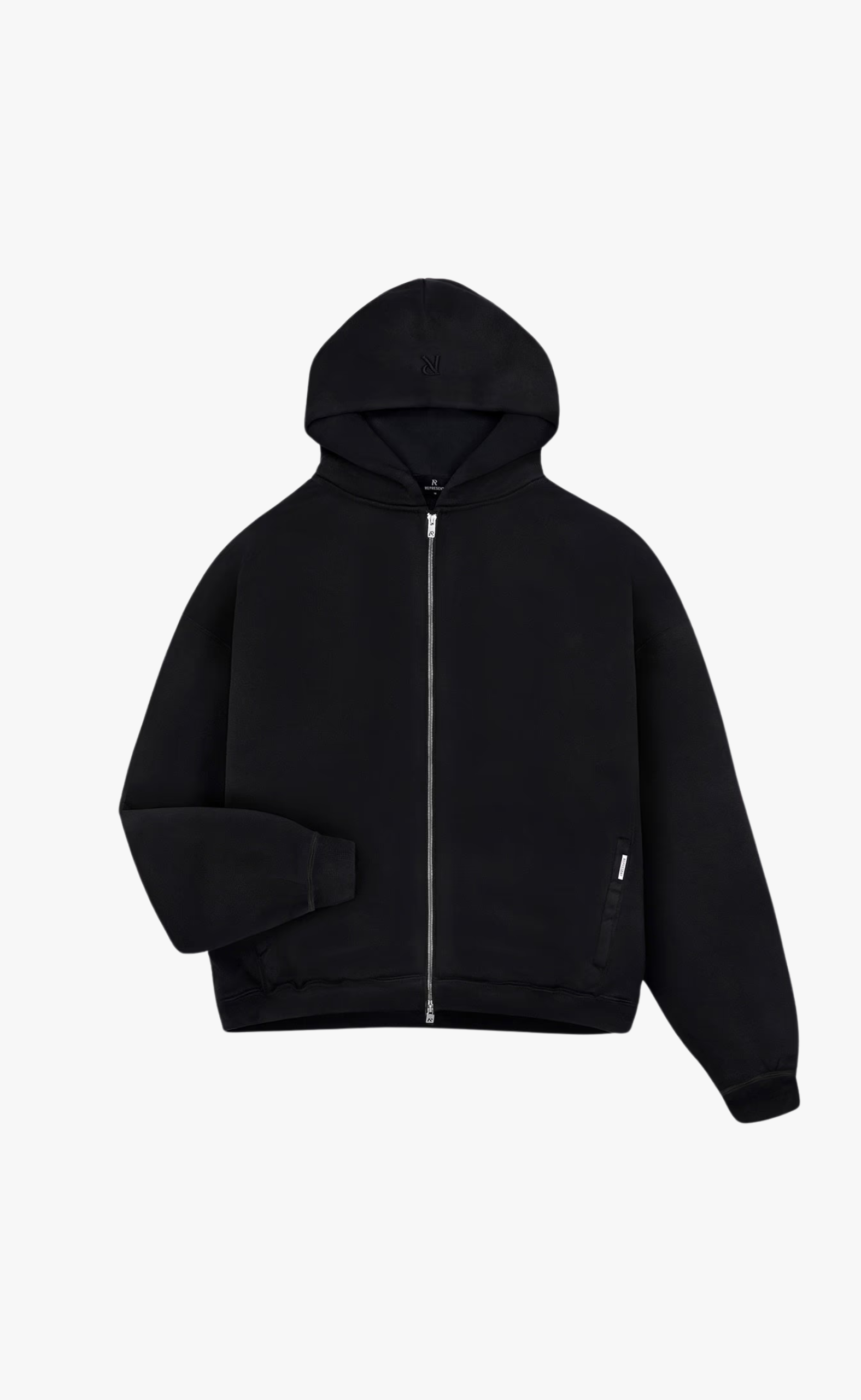 INITIAL BOXY OVERSIZED ZIP THROUGH BLACK HOODIE
