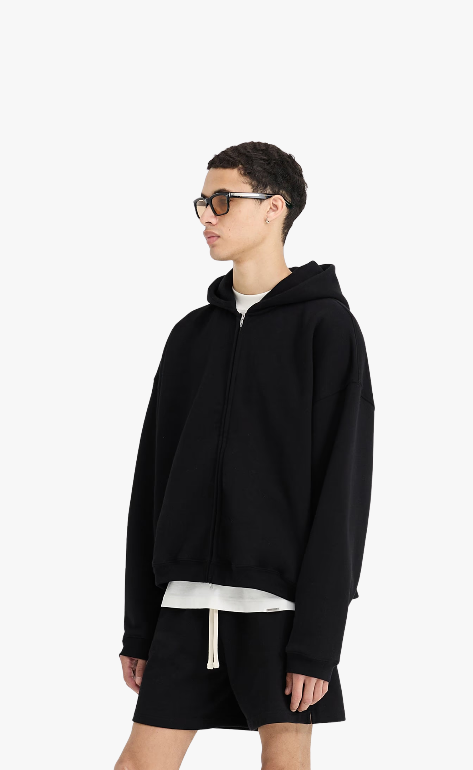 INITIAL BOXY OVERSIZED ZIP THROUGH BLACK HOODIE