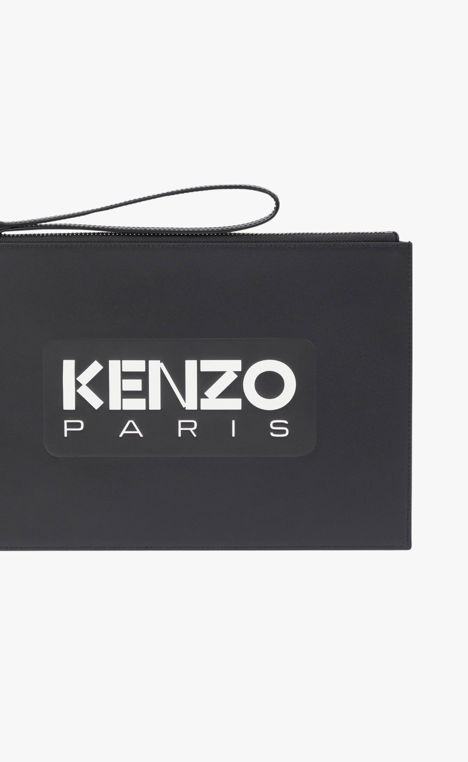 KENZO EMBOSS LEATHER POUCH BLACK WALLET