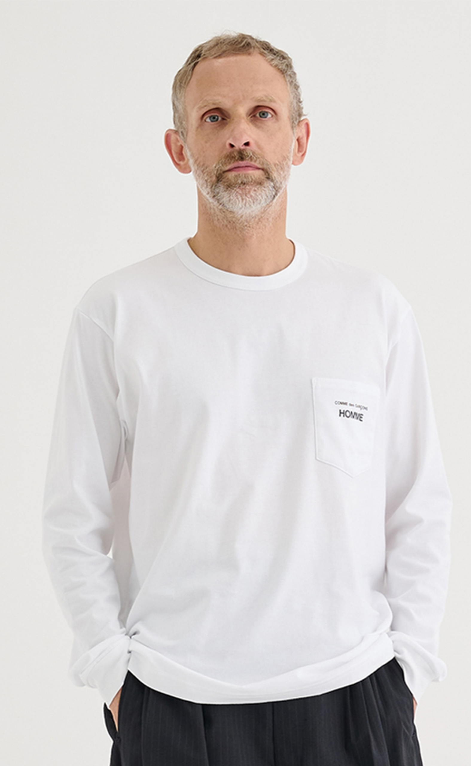 CDG HOMME LOGO WHITE LONGSLEEVE