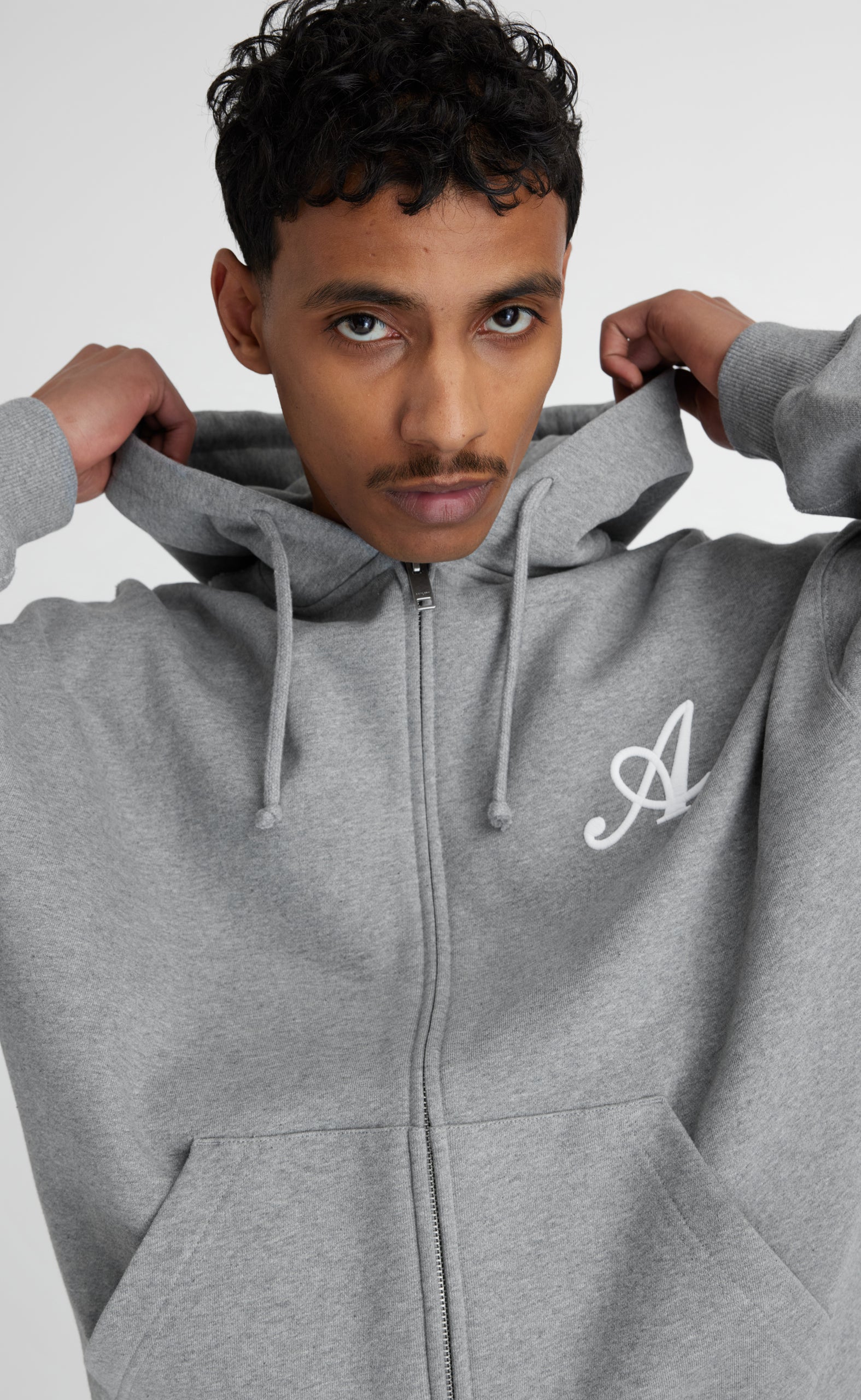 MAINE ZIP GREY MELANGE HOODIE