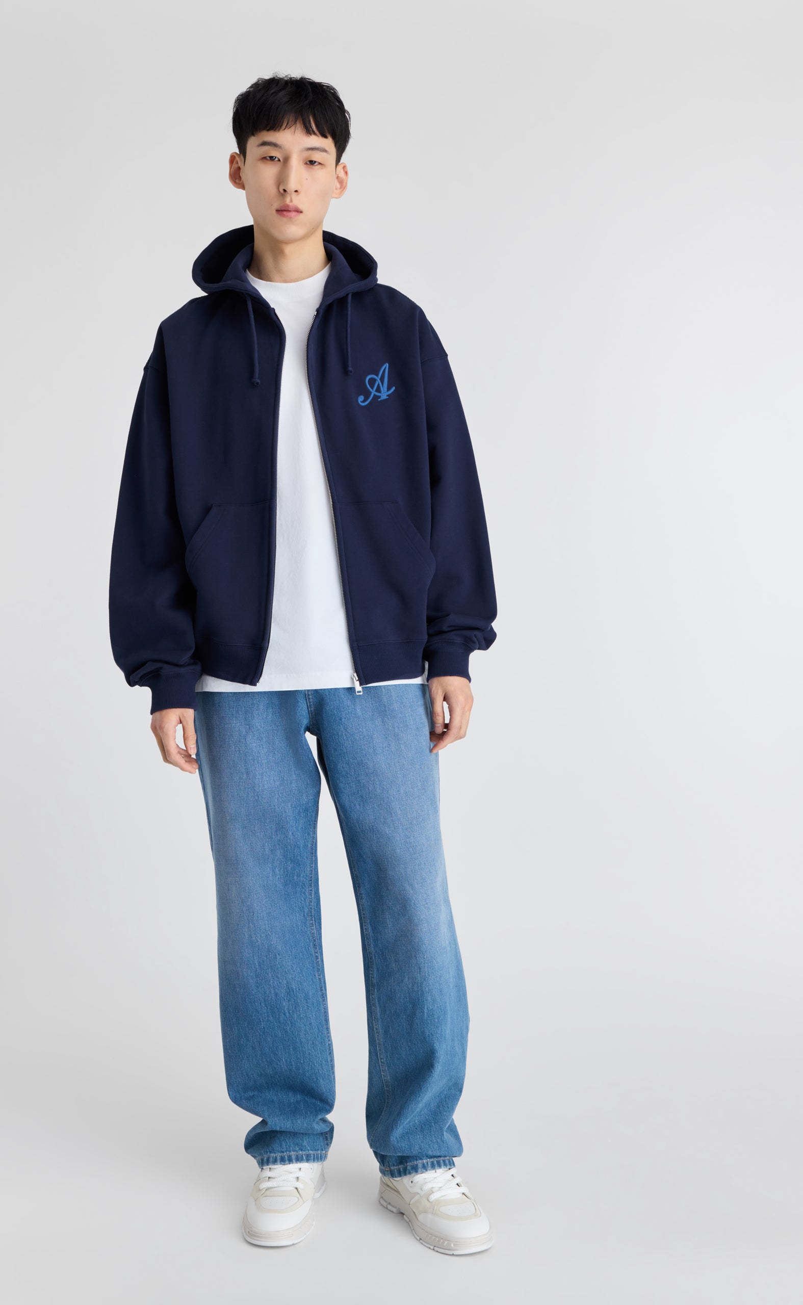 MAINE ZIP NAVY HOODIE