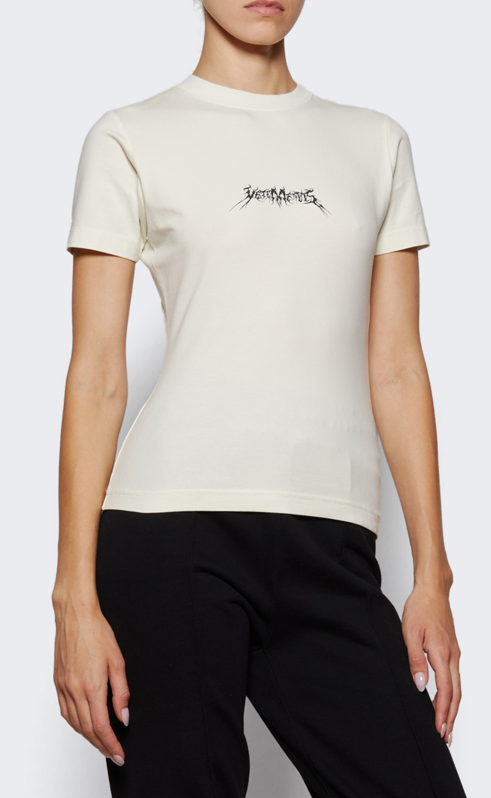 METAL LOGO FITTED WOMEN ICE WHITE T-SHIRT