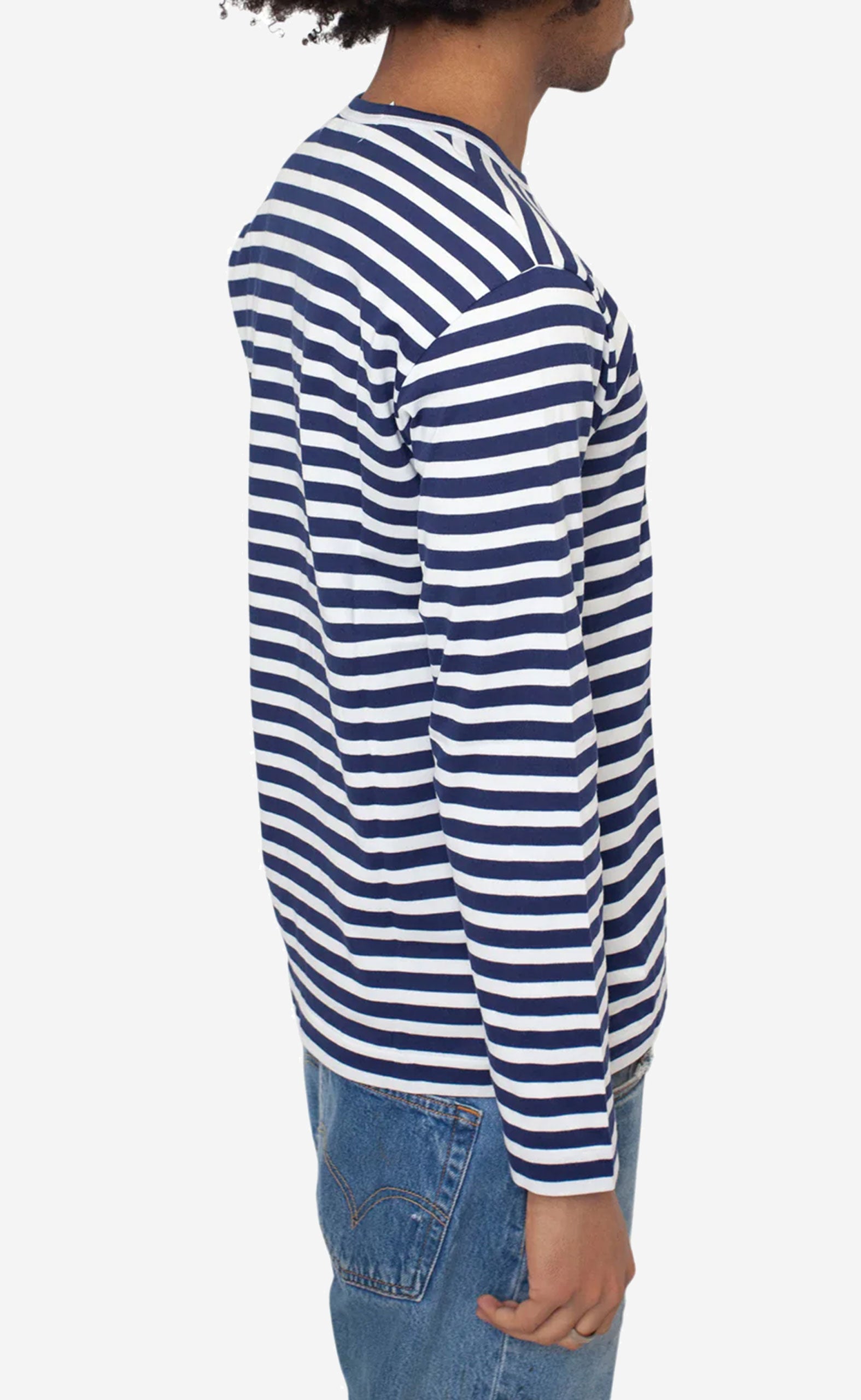 Navy White Play Comme des Garçons x the Artist Invader Striped LONG SLEEVE