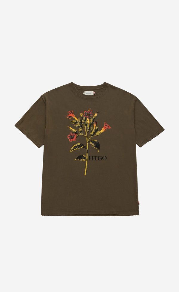 OLIVE TOBACCO FLOWER SS TEE T-SHIRT