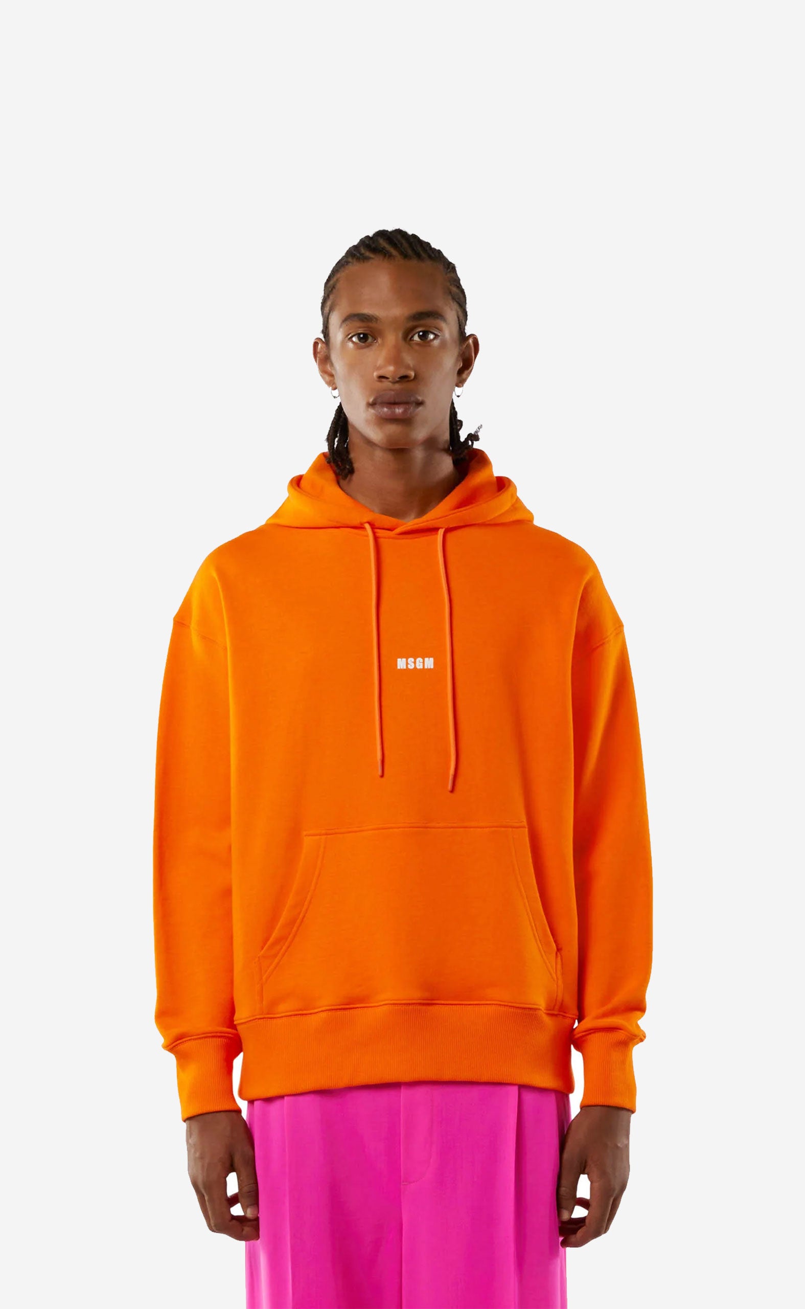 ORANGE SOLID COLOR COTTON HOODED SWEATSHIRT WITH SMALL MSGM LOGO