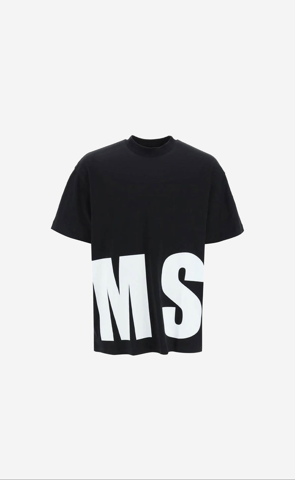 OVERSIZED MAXI LOGO BLACK T-SHIRT MSGM