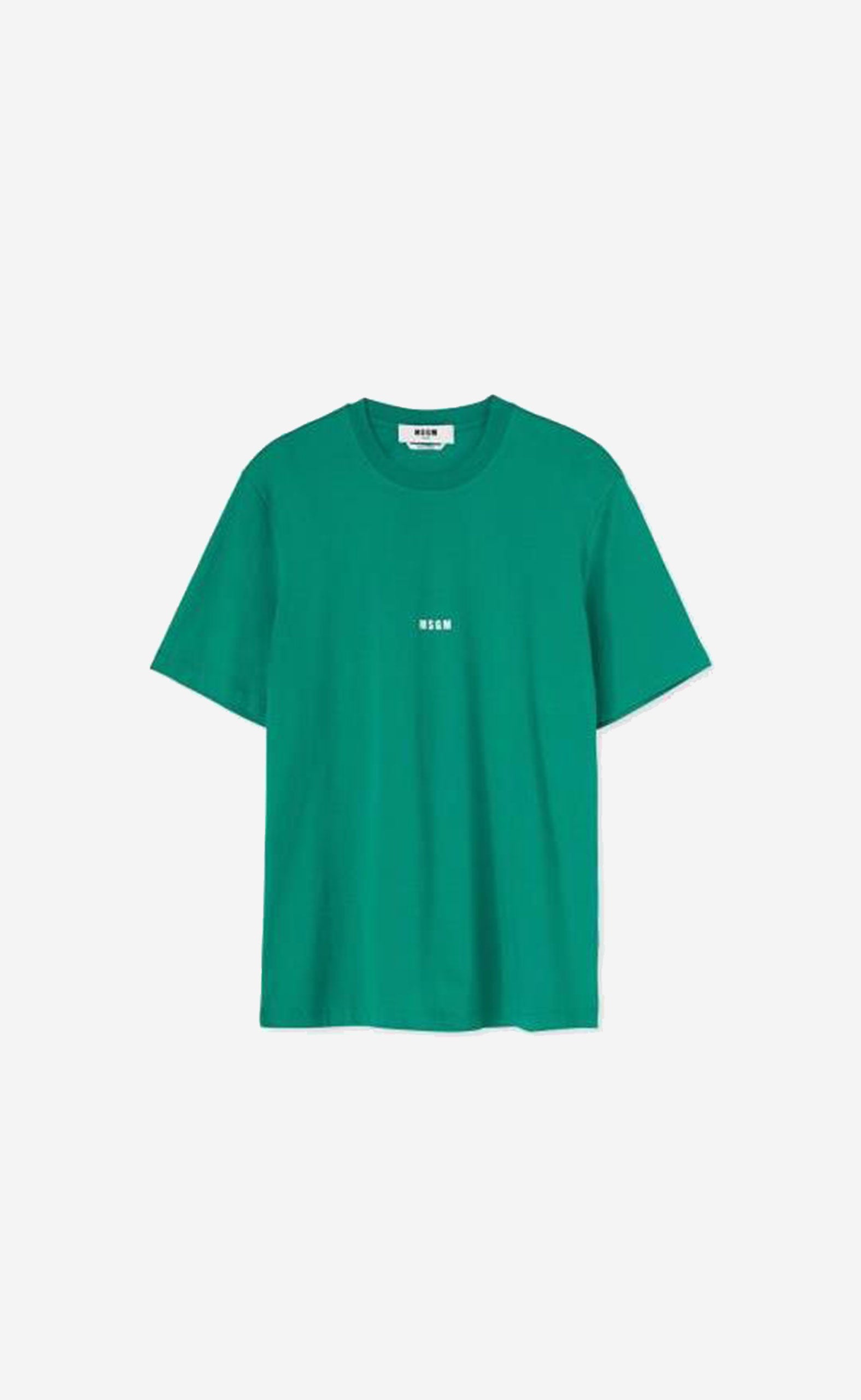 PEPPER GREEN COTTON CREW NECK T-SHIRT WITH SMALL MSGM LOGO