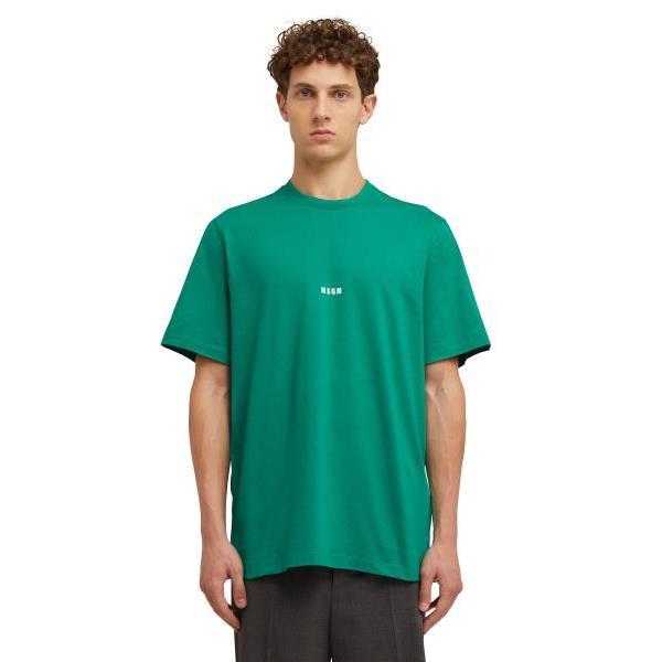 PEPPER GREEN COTTON CREW NECK T-SHIRT WITH SMALL MSGM LOGO