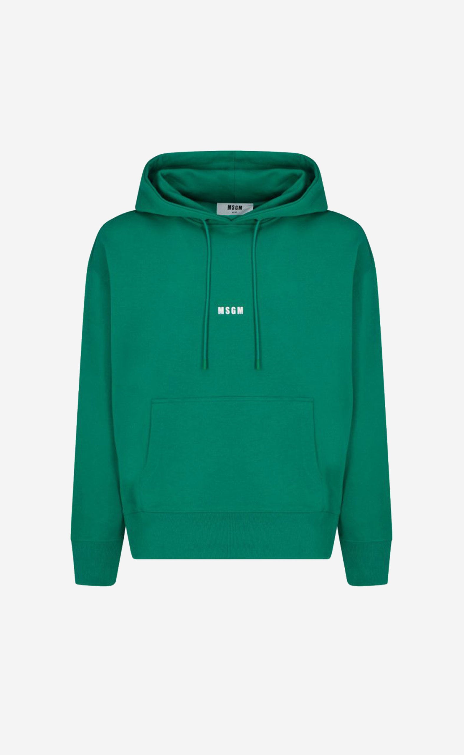 PEPPER GREEN SOLID COLOR COTTON HOODED SWEATSHIRT WITH SMALL MSGM LOGO