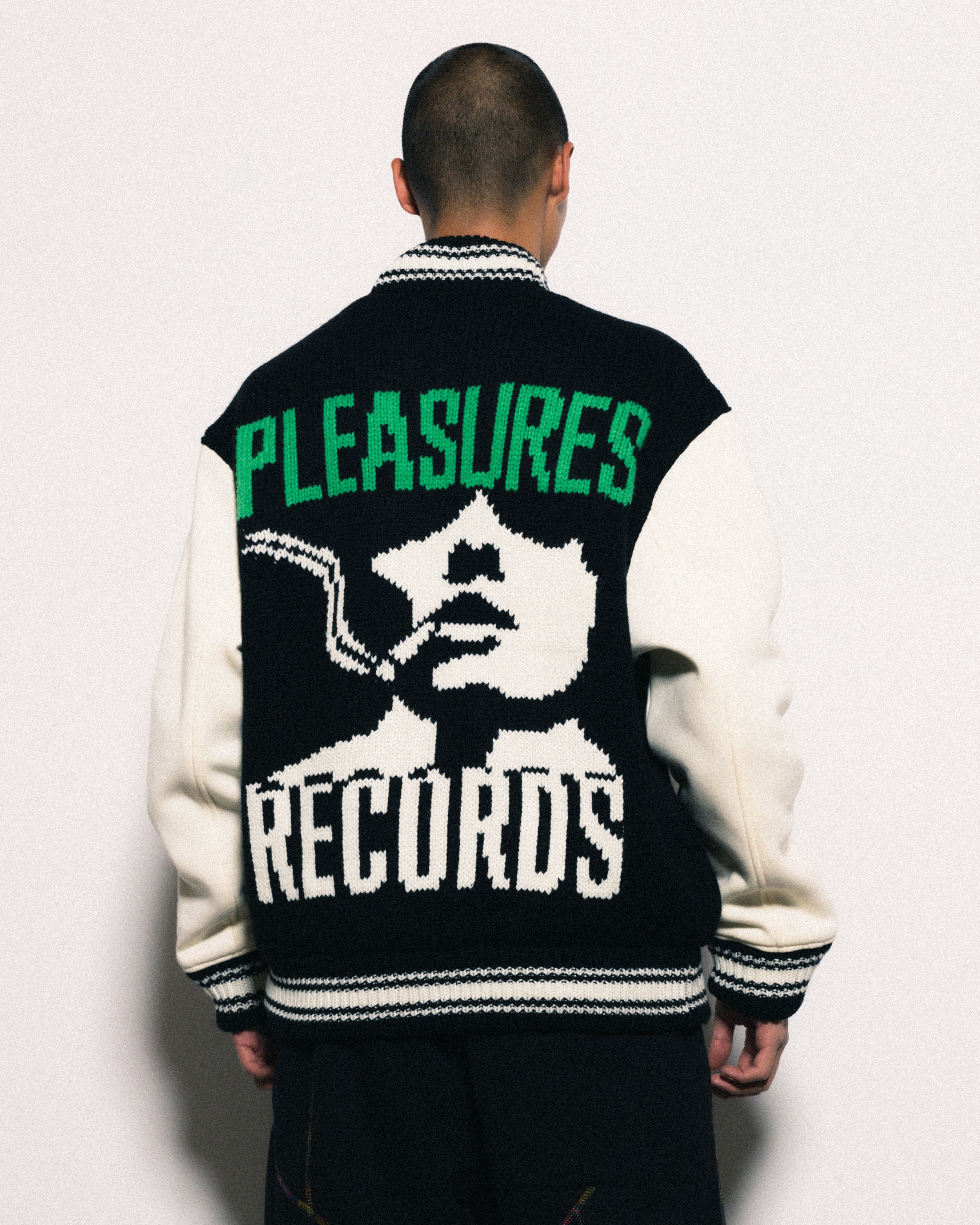 BLACK SMOKE KNITTED VARSITY JACKET