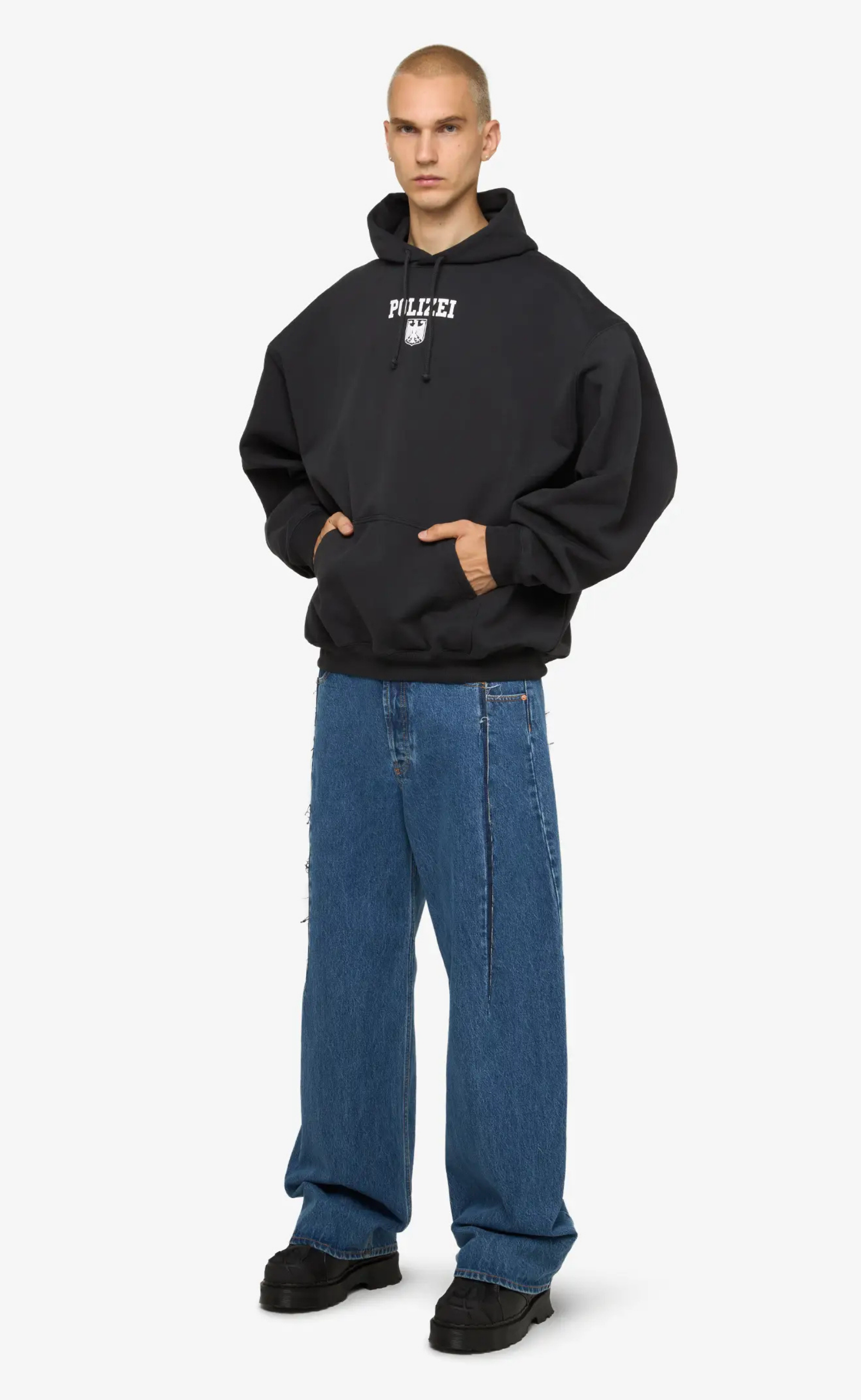POLIZEI OVERSIZED WASHED BLACK HOODIE