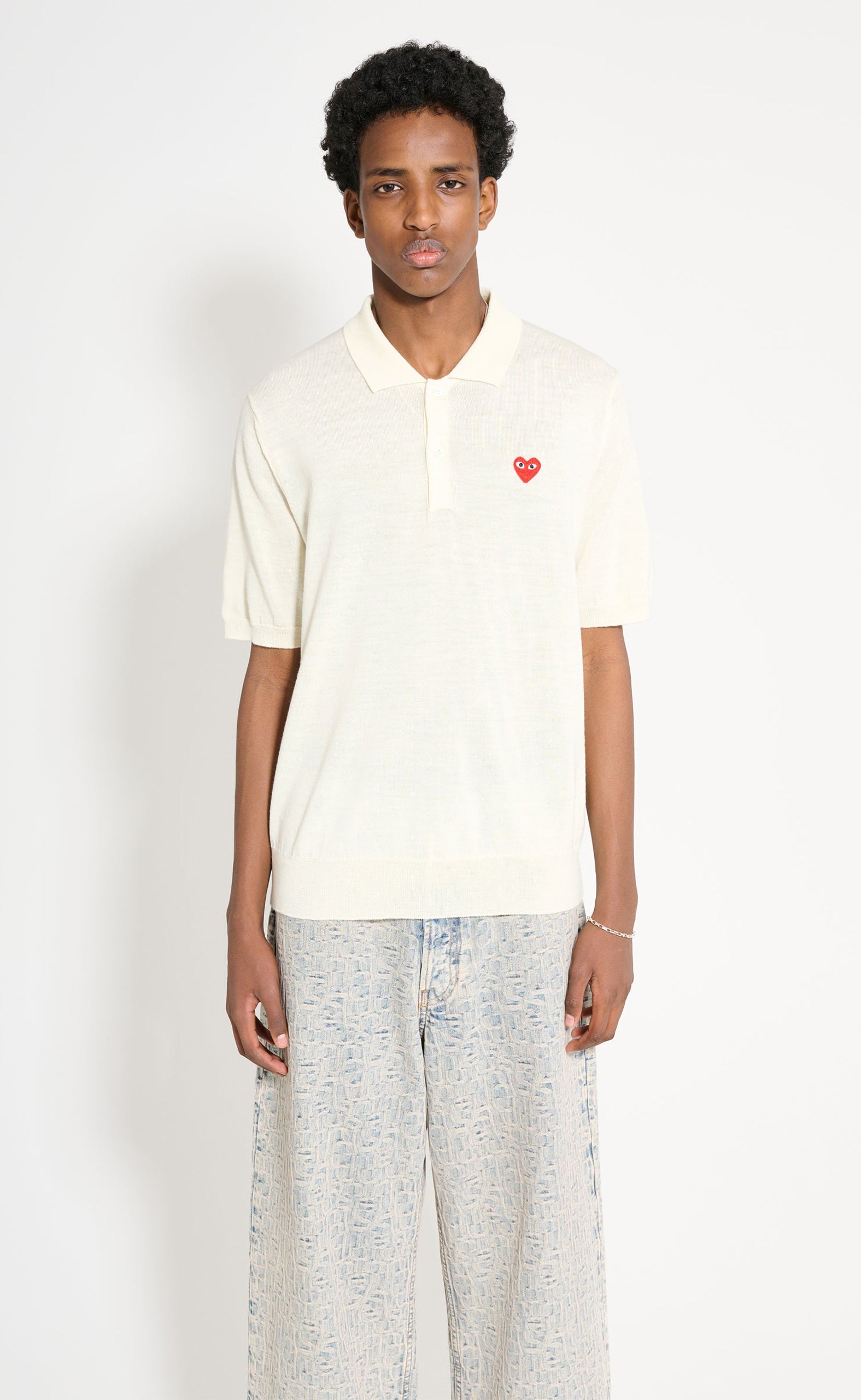 POLO NECK SHORT SLEEVE WHITE T-SHIRT