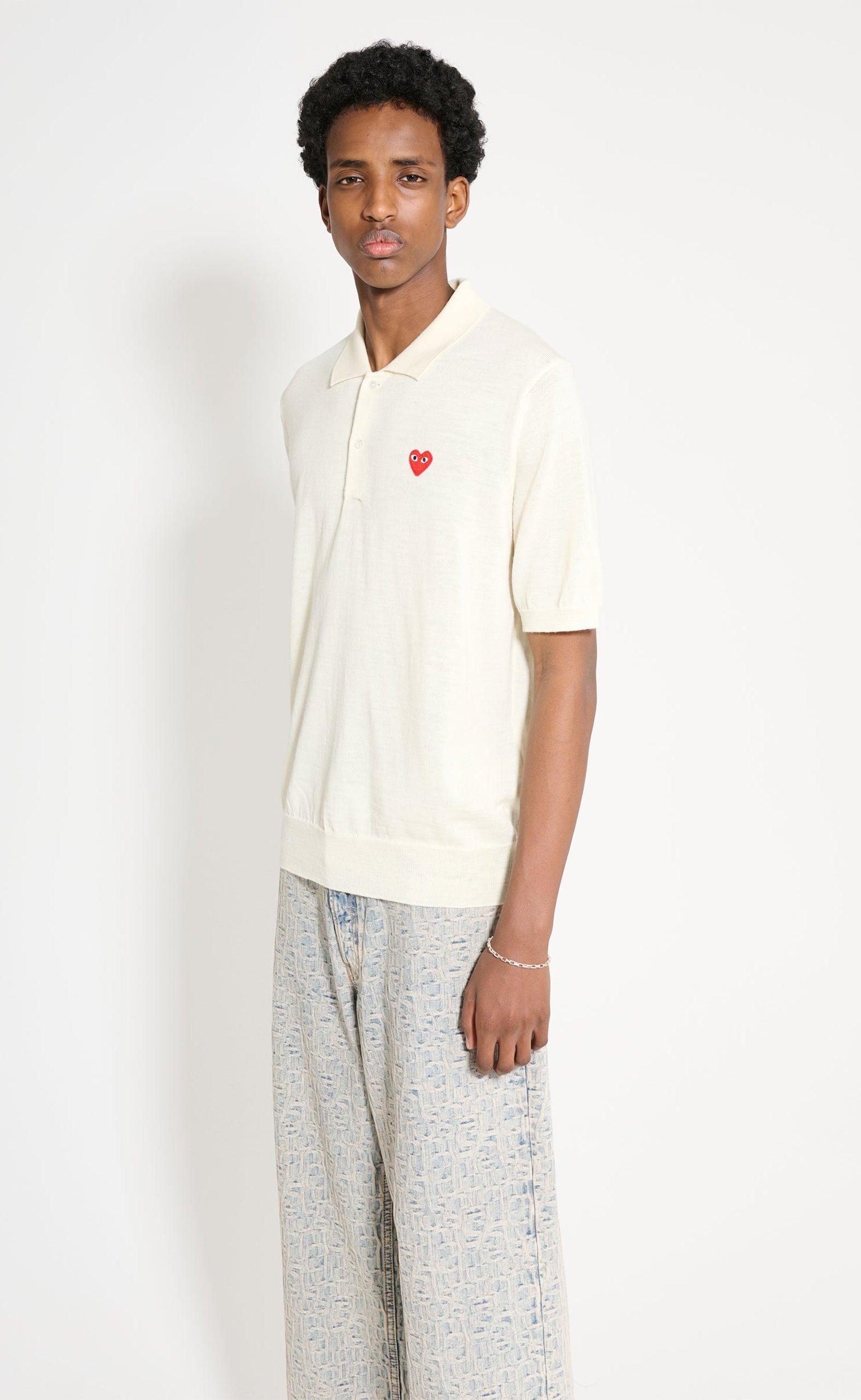 POLO NECK SHORT SLEEVE WHITE T-SHIRT