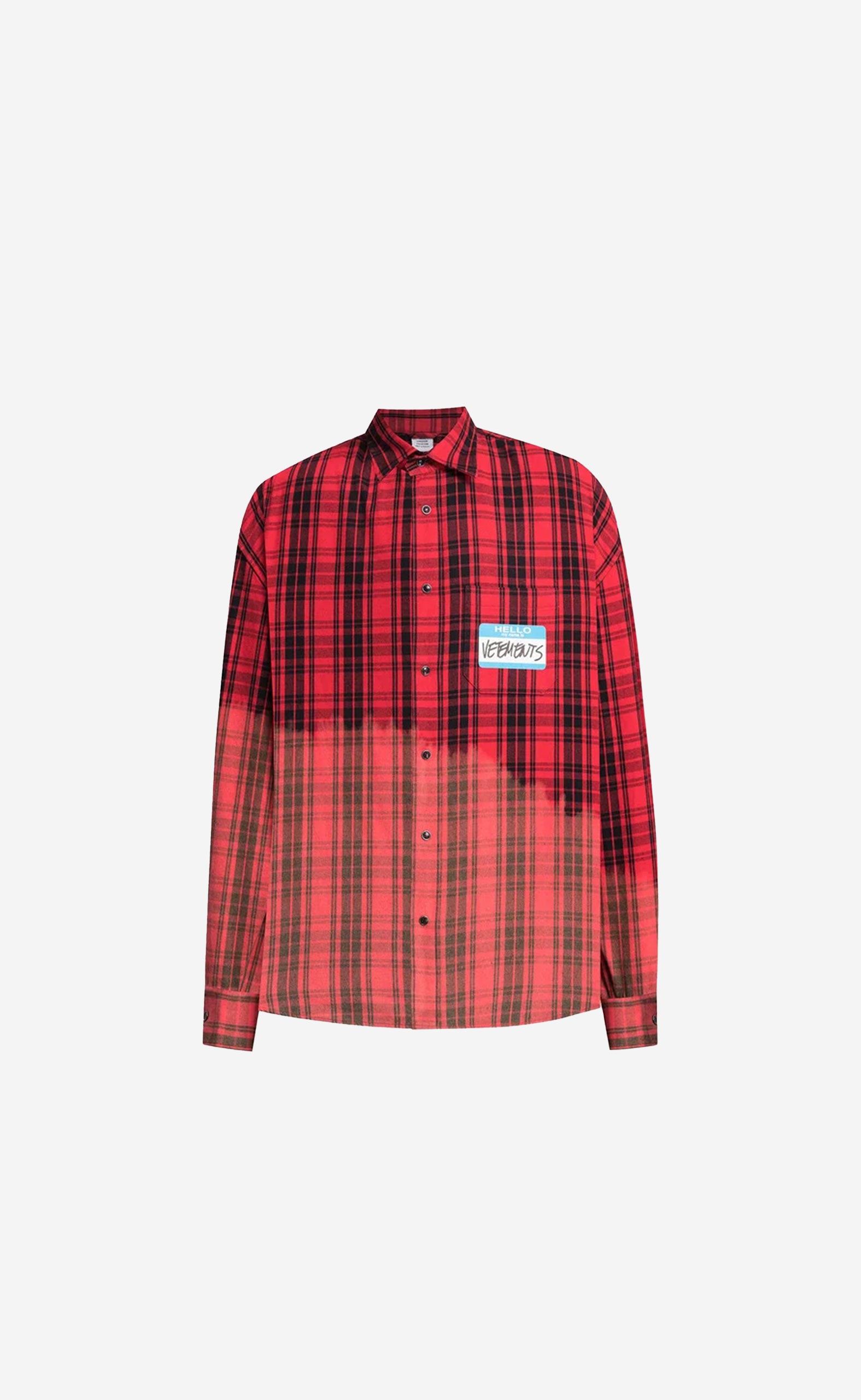 RED CHECK BLEACHED MY NAME IS VETEMENTS FLANNEL SHIRT