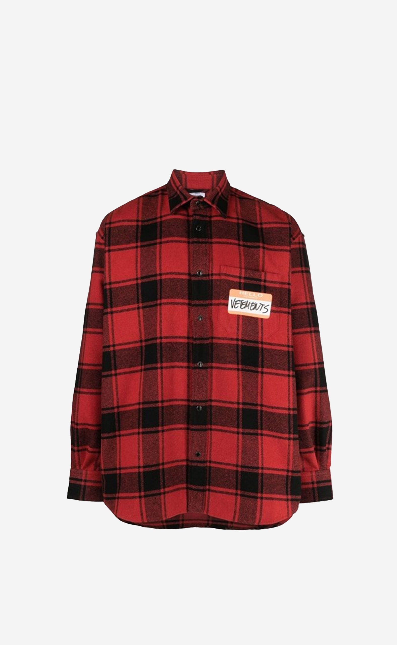 RED CHECK MY NAME IS VETEMENTS FLANNEL SHIRT