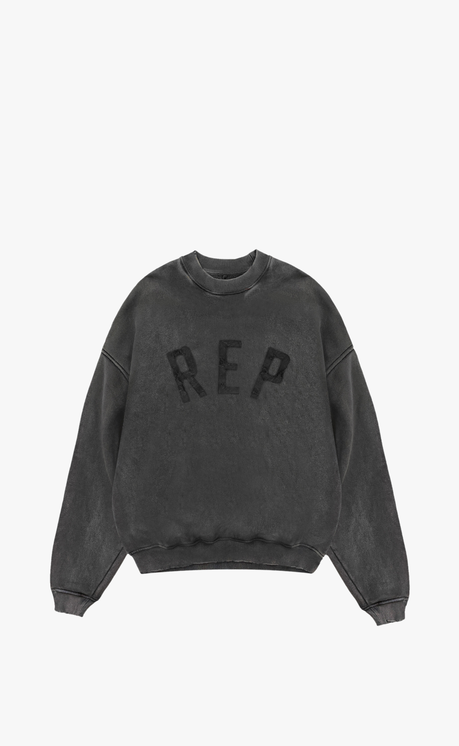 REP APPLIQUE VINTAGE BLACK CREWNECK